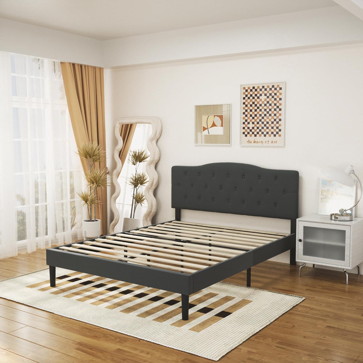 VECELO Classic Upholstered Platform Bed Frame with Diamond Stitched Cloth - VECELO