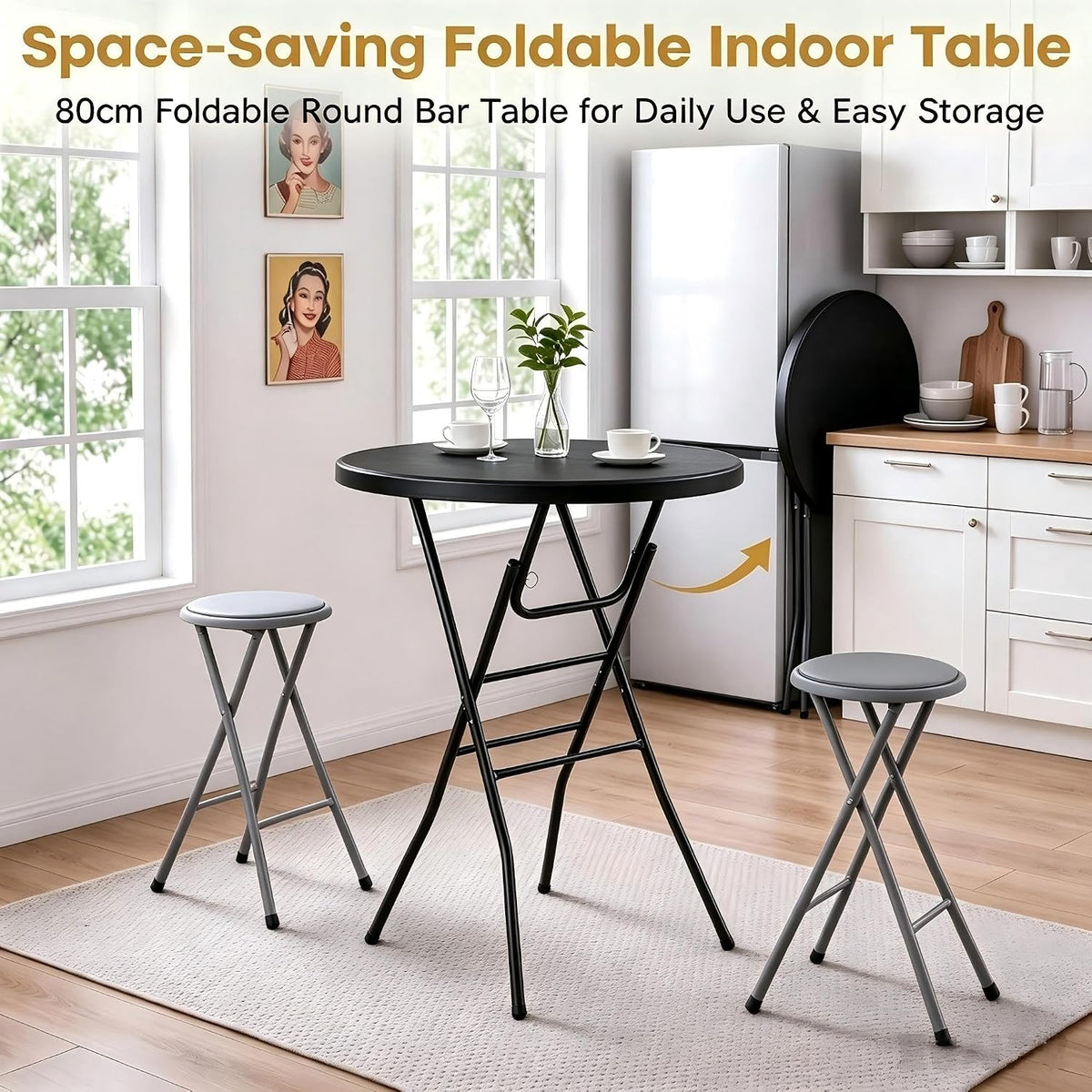 VECELO 32" Round Bar Height Folding Dining Table, 43.3" High Top Cocktail Table