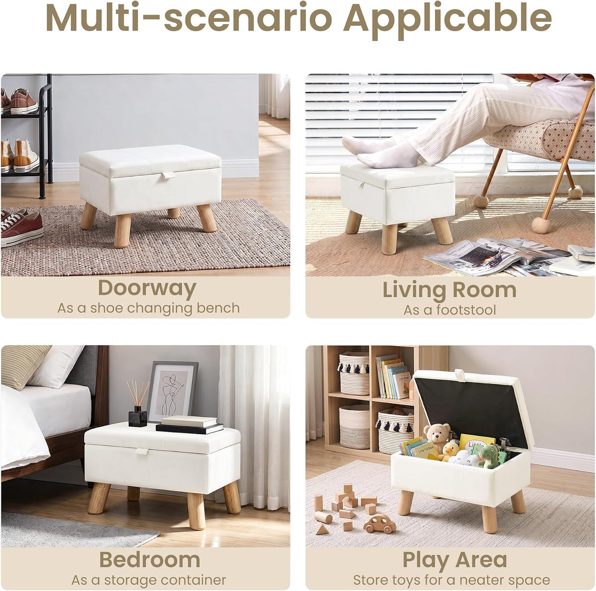 VECELO Storage Ottoman Under Desk Small Foot Stool with Wood Legs