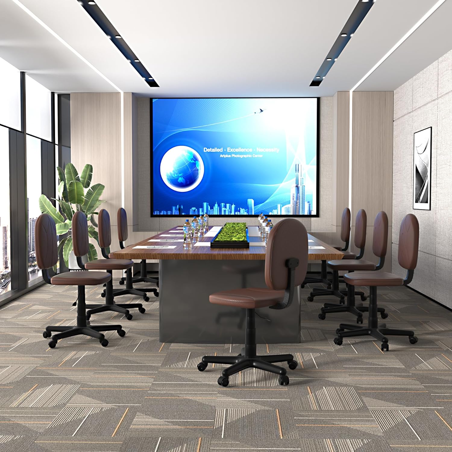 VECELO Small Desk Armless Low-Backrest PU Leather Ergonomic Computer Chair