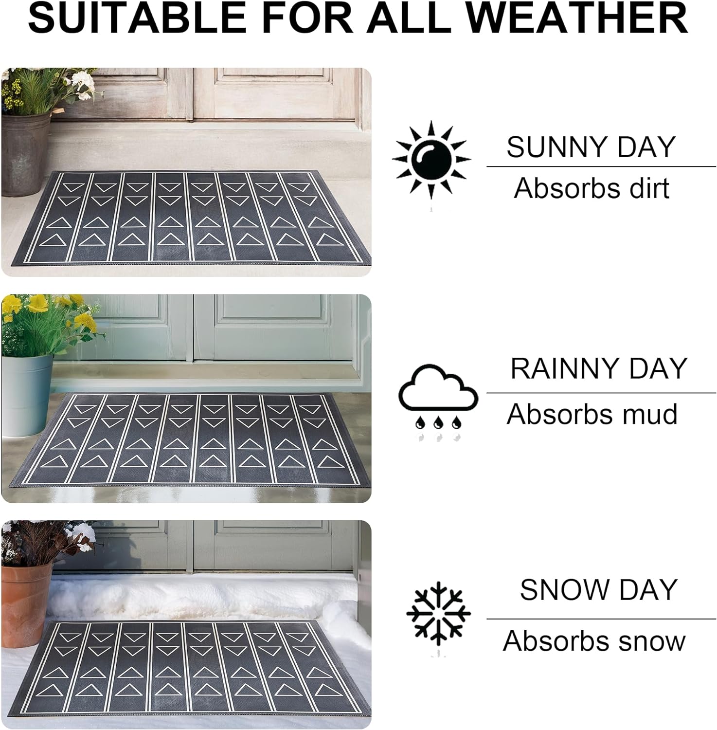 VECELO Outdoor Front Door Mat Outside Entrance, Low-Profile Welcome Mat - VECELO