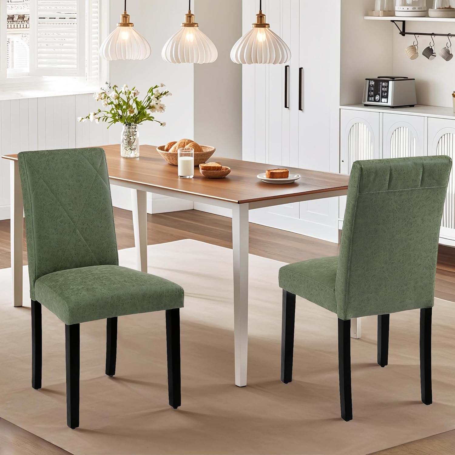 VECELO Upholstered Dining Chairs Set of 2 Modern Fabric and High Back & Solid Wood Legs for Kitchen
