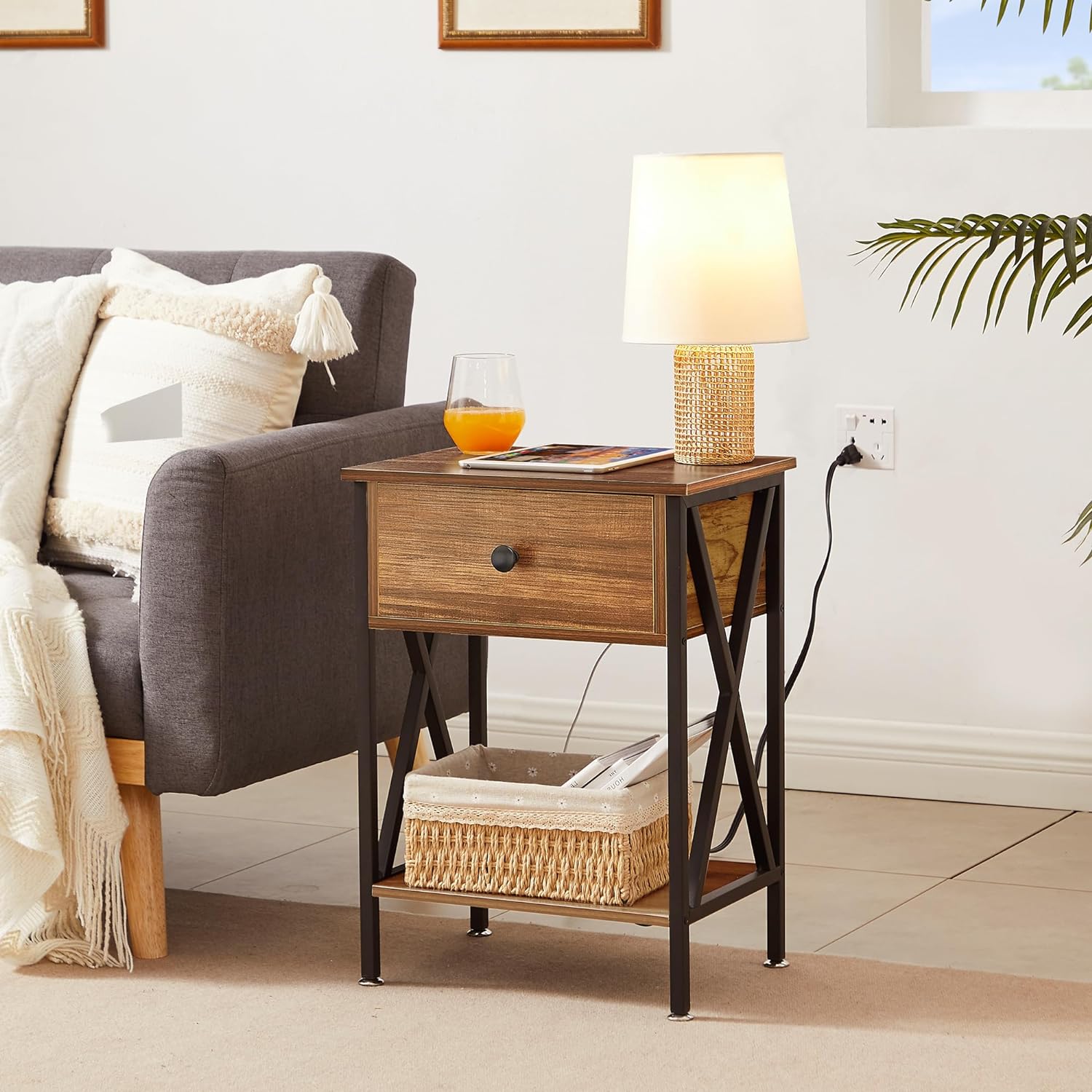 VECELO Modern Bedside End Tables with Charging Station & USB Ports, 1 Pack/2 Packs - VECELO