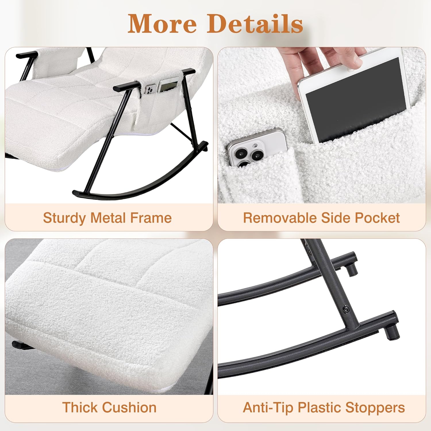 VECELO High Back Nursery Rocking Chair with Foot Rest, Teddy Upholstered Reclining Glider Rocker