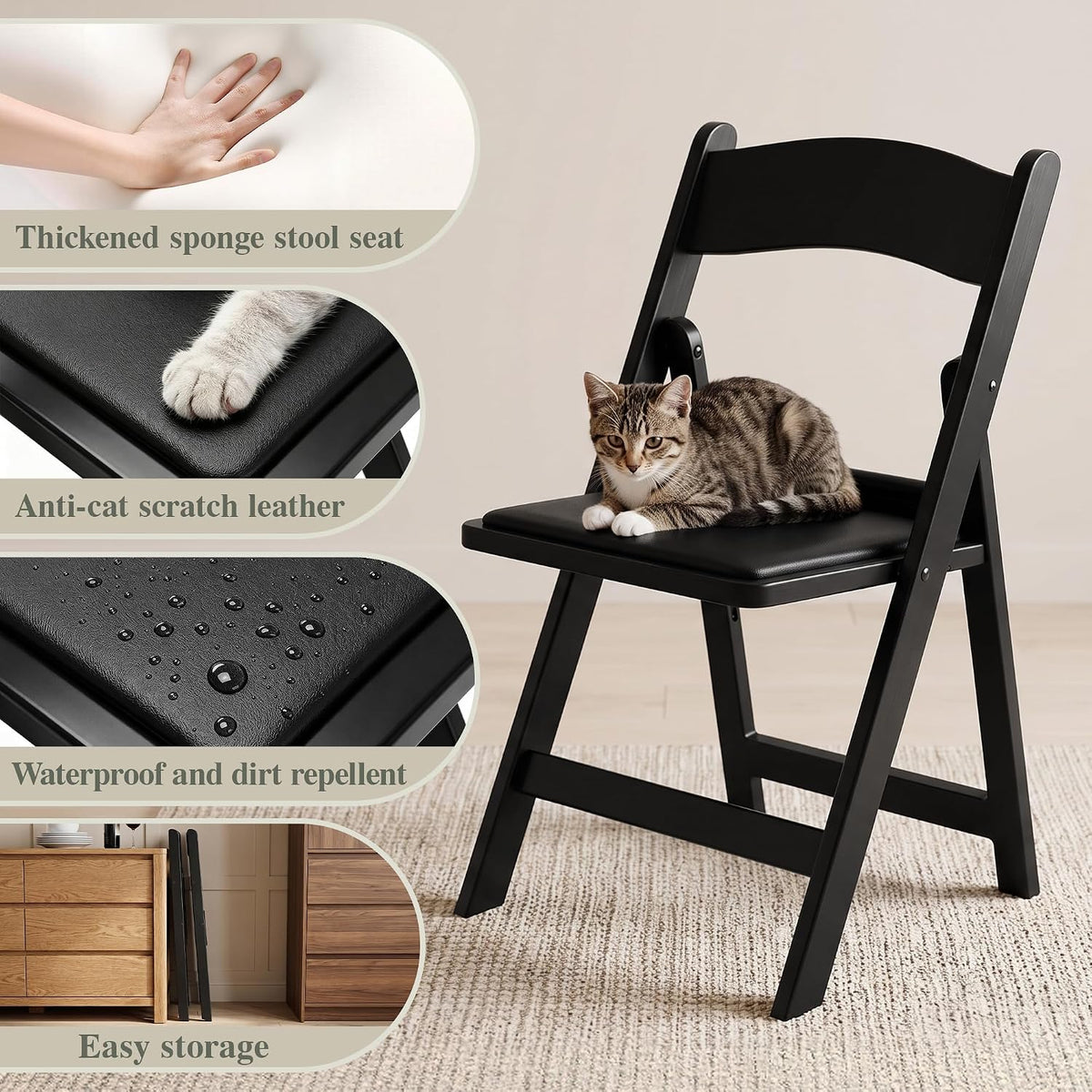 VECELO Folding Chair with Padded Seat Foldable Resin Dining Chairs for Indoor Outdoor Use