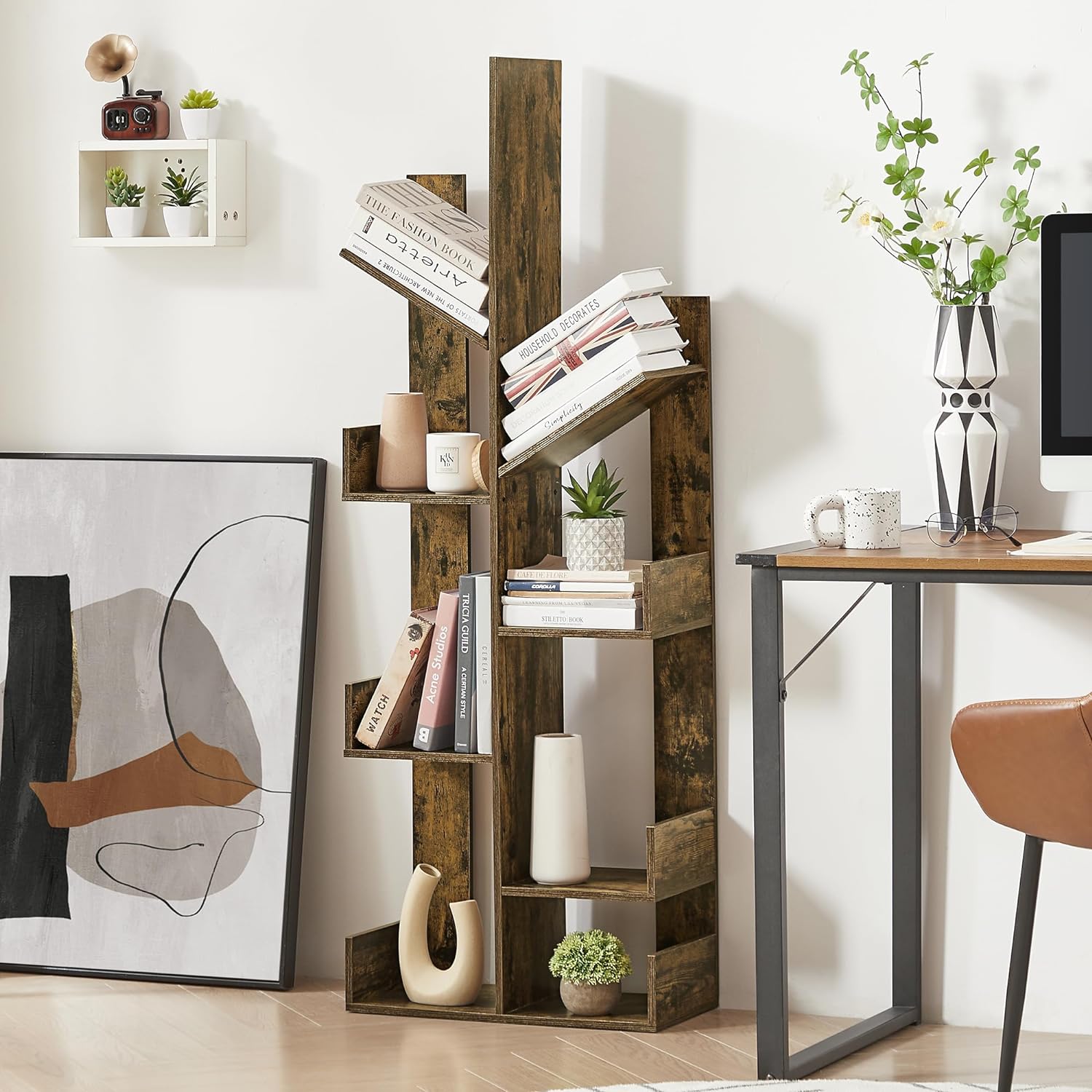 VECELO Tree Bookshelf,8 Shelf Storages Bookcase