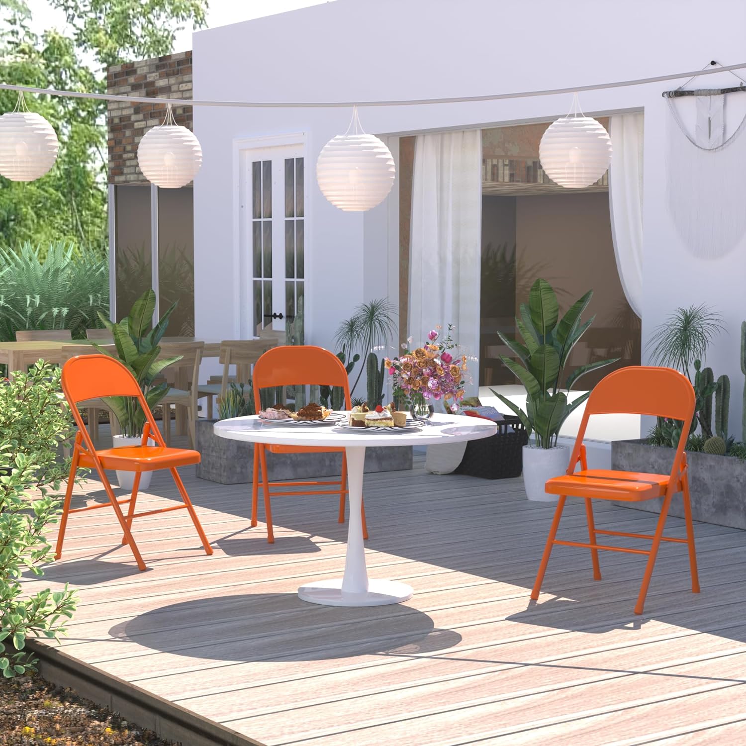 VECELO Metal Frame Steel Folding Mounted Chairs with Triple Braced & Double Hinged Back Set of 4 - VECELO