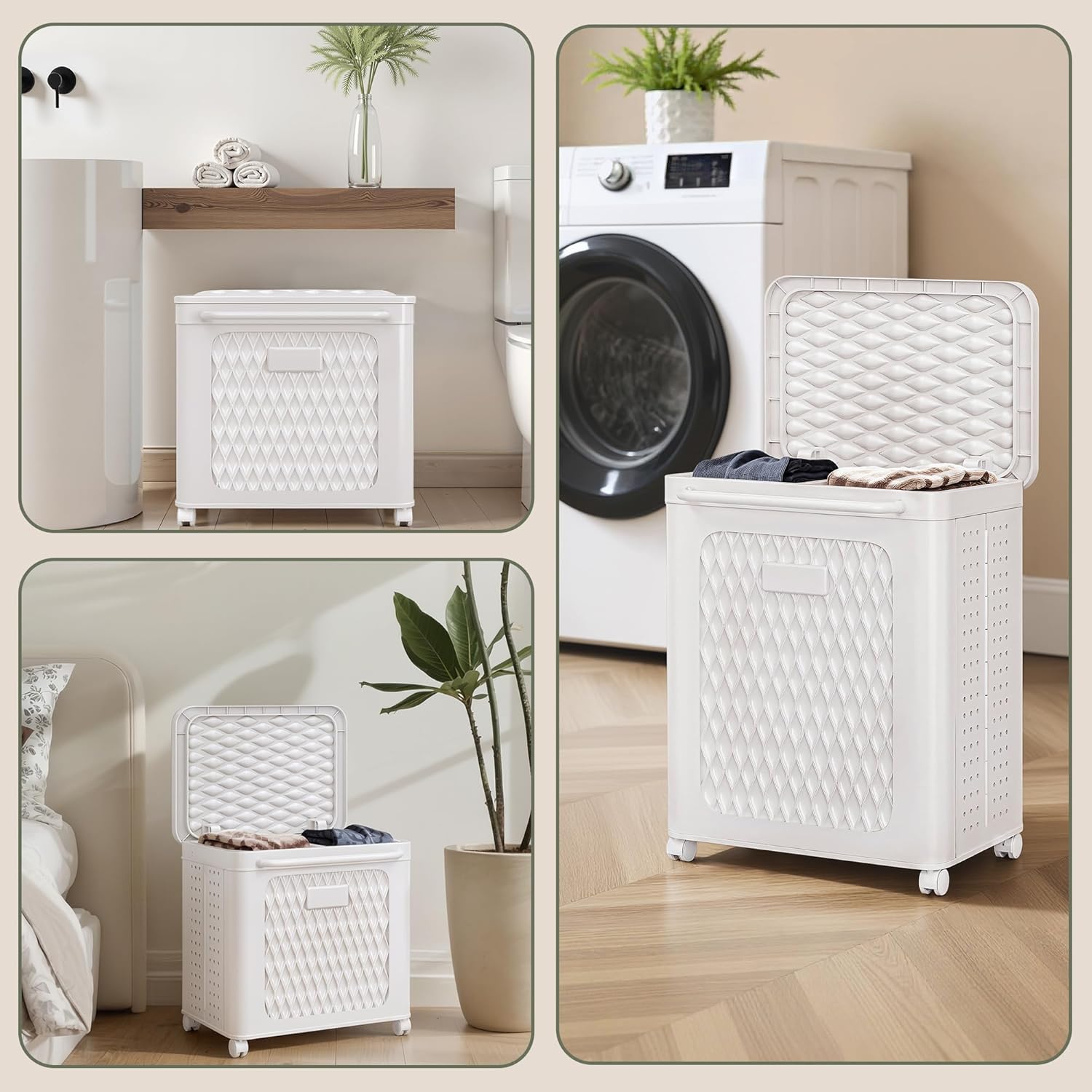 VECELO Rolling Laundry Hamper with Wheels and Lid