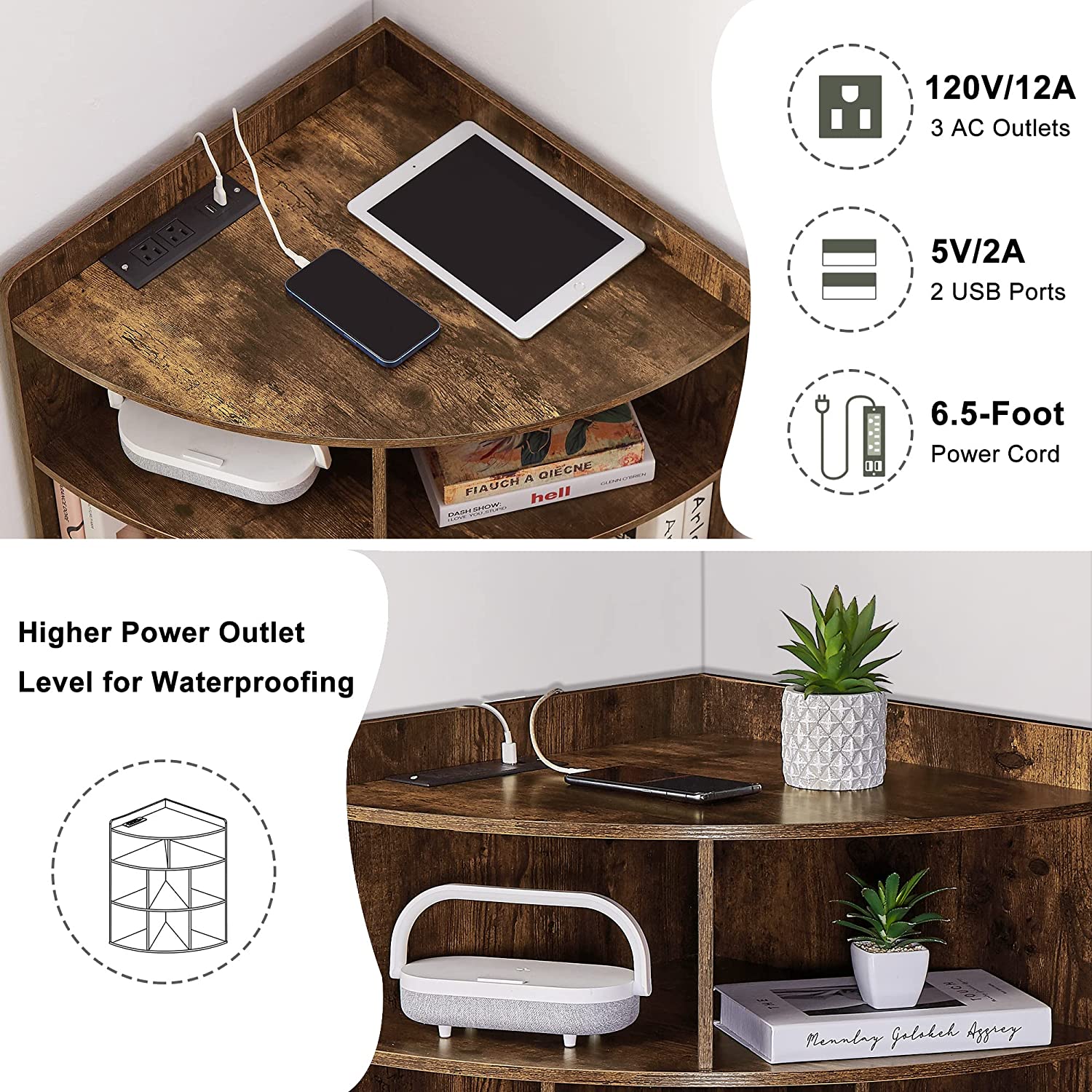 VECELO 3-Tier Corner Cabinet with 8 Cubbies, Wooden Cube Storage Organizer - VECELO