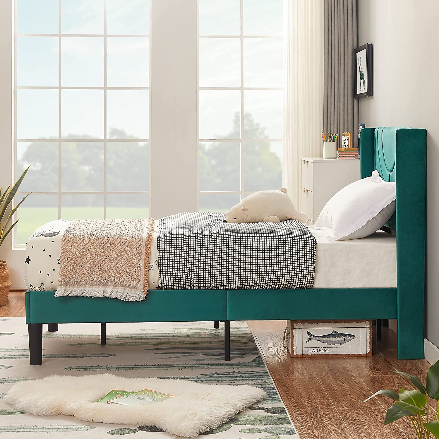 VECELO Upholstered Platform Bed Frame with Adjustable Fabric Headboard
