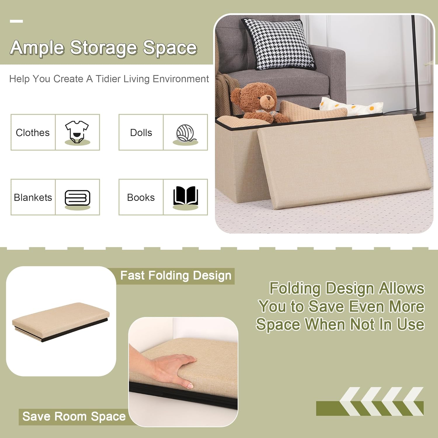 VECELO Folding Storage Ottoman Bench