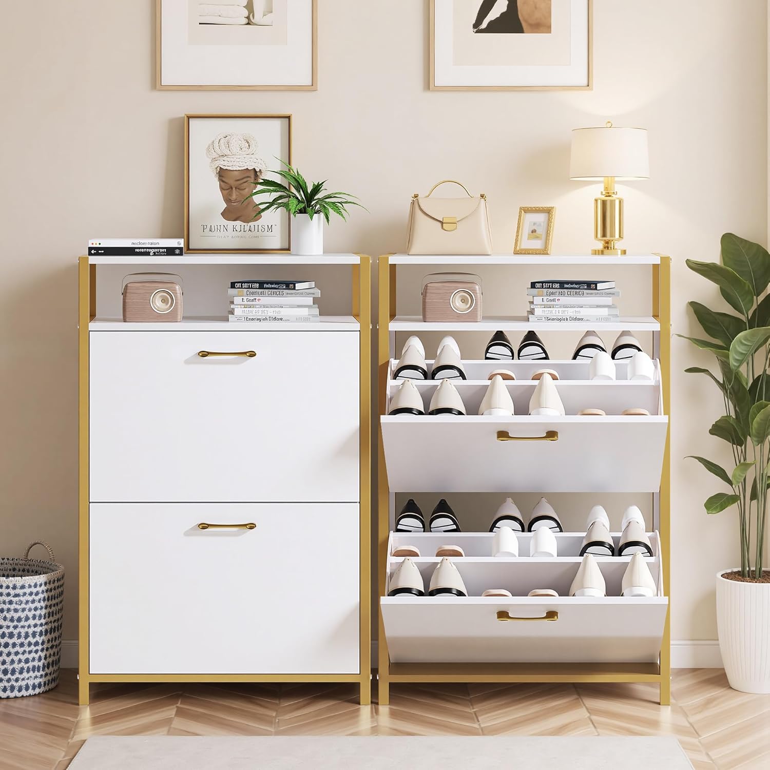 VECELO Shoe Storage Cabinet with 2 Flip