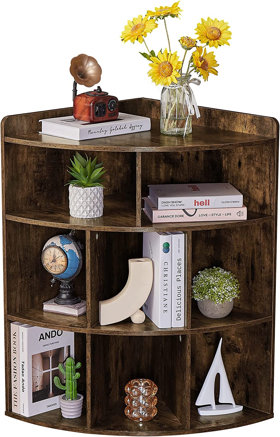 VECELO 3-Tier Corner Cabinet with 8 Cubbies, Wooden Cube Storage Organizer - VECELO