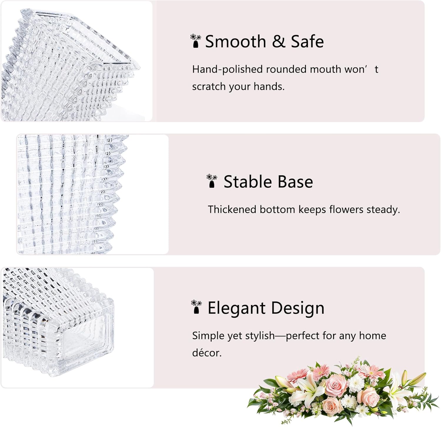 VECELO Crystal Glass Vase for Flowers