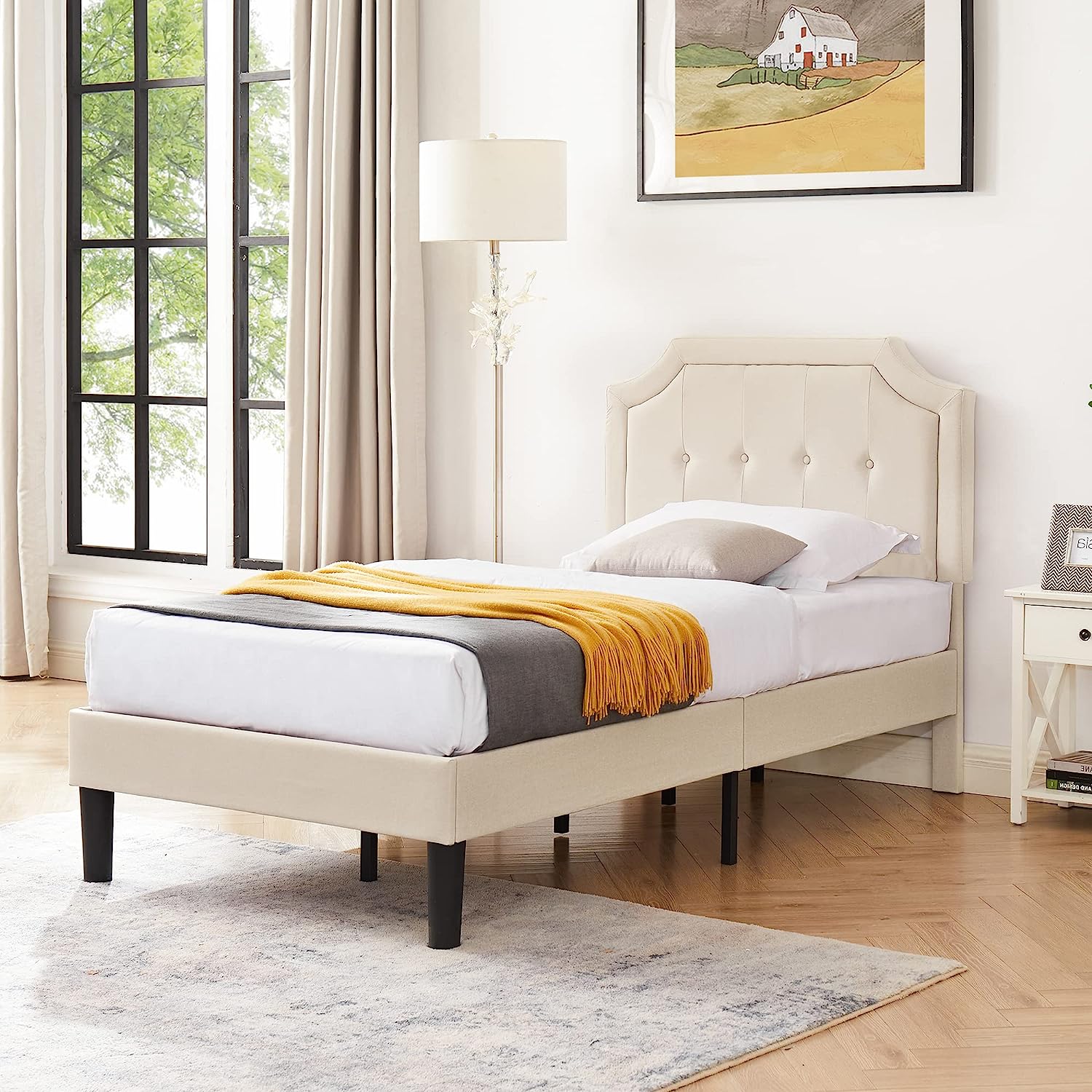 VECELO Premium Upholstered Platform Bed Diamond Stitched Panel Headboard