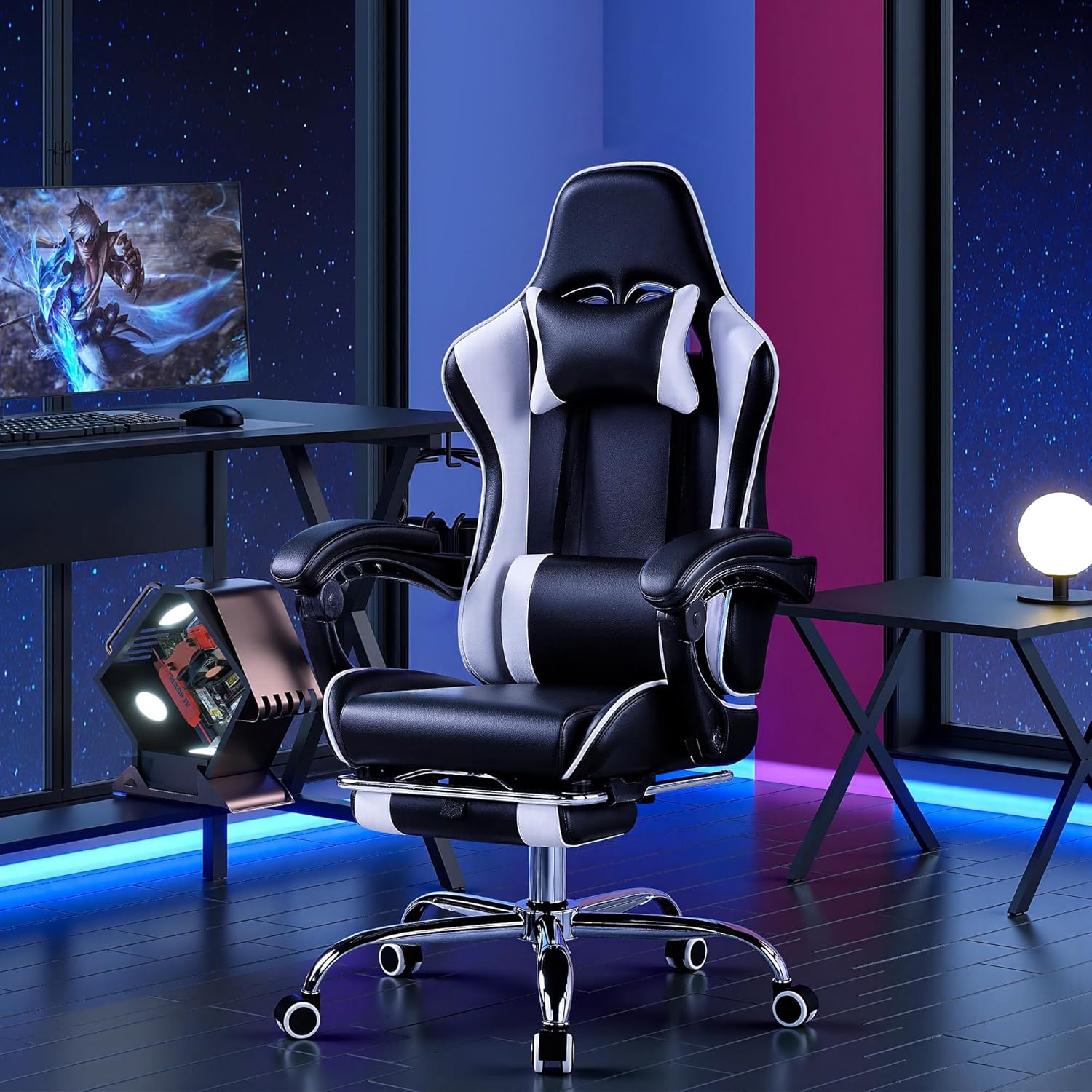 VECELO Ergonomic Gaming Chair with Footrest