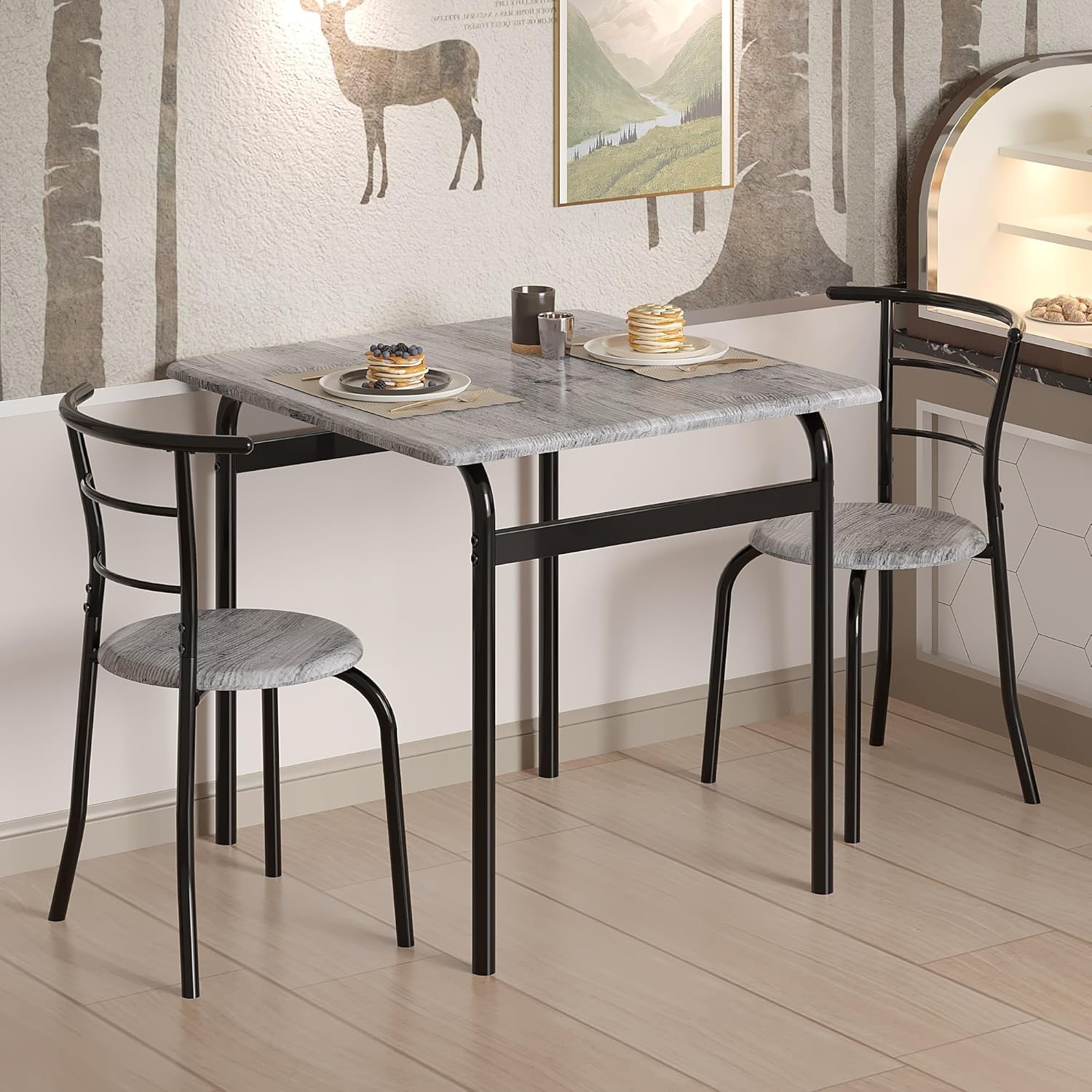 VECELO 3 Piece Dining Table & Chairs Set for 2