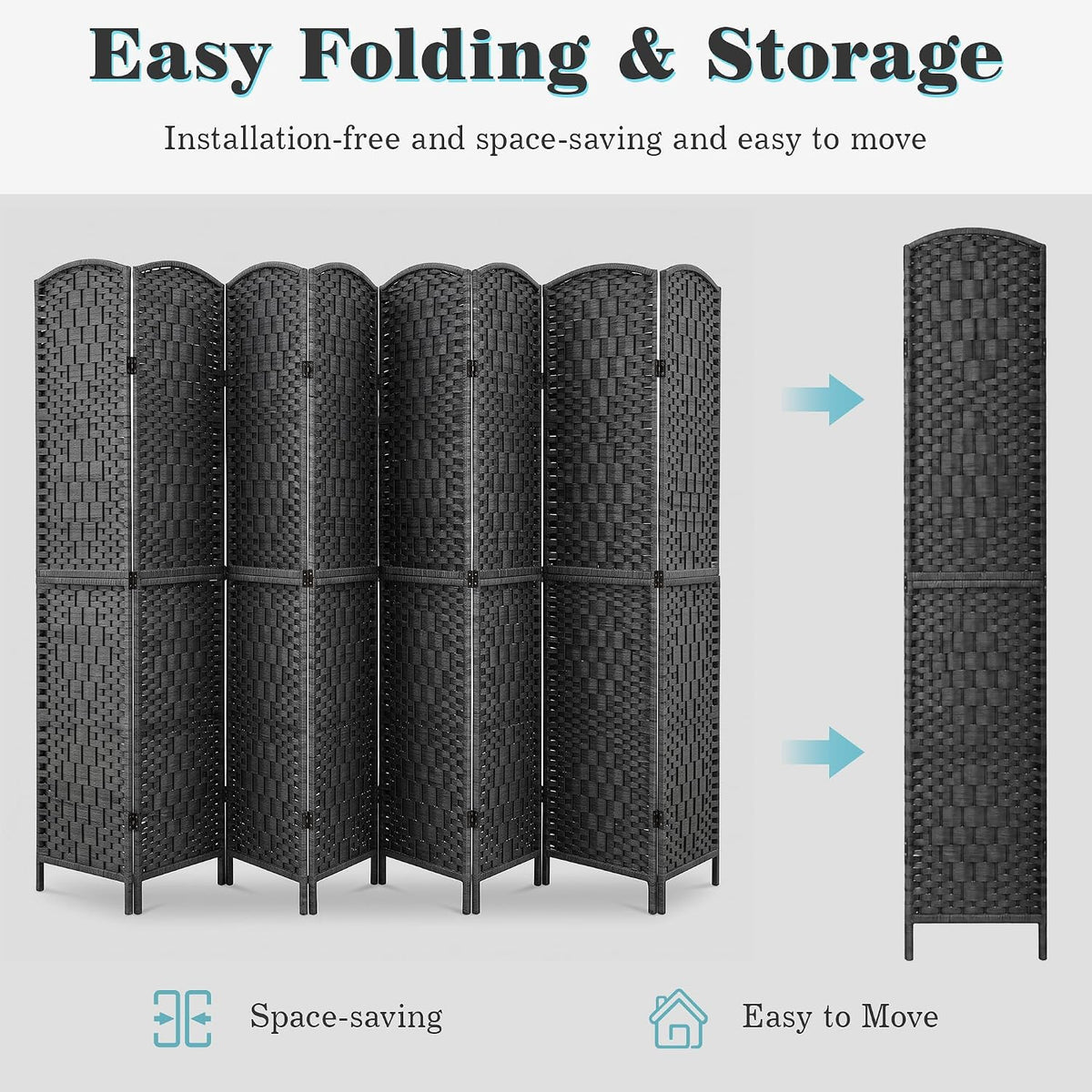 VECELO Room Divider Panel,8 Panel Partition Room Dividers
