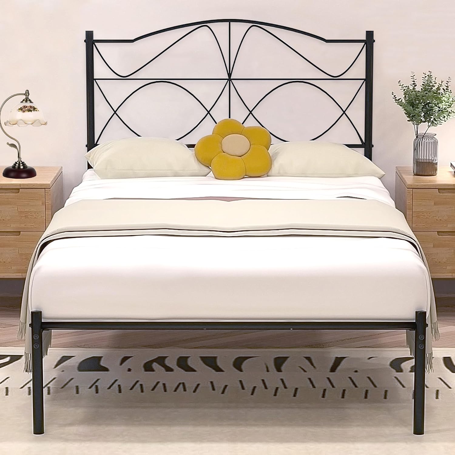 VECELO Bed Frame, Metal Bed Platform with Headboard - VECELO