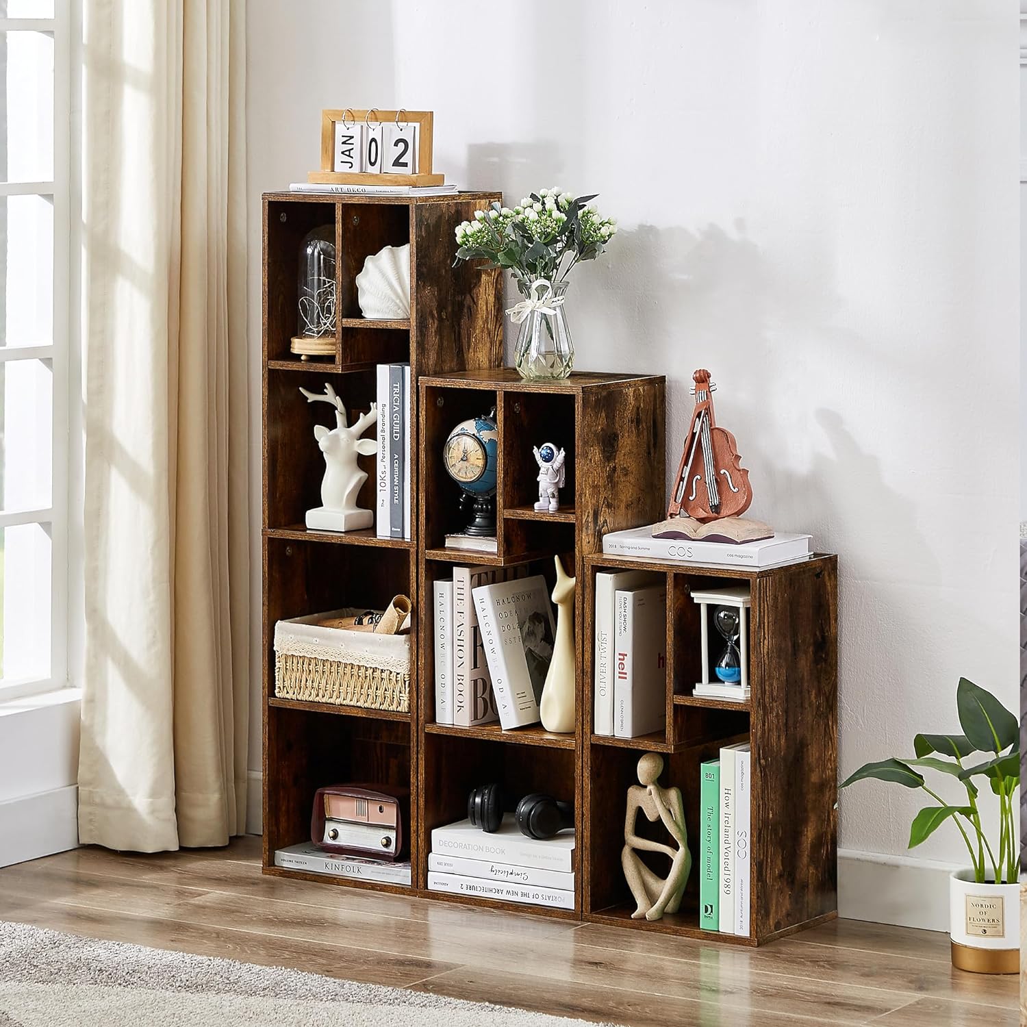 VECELO 3-Cube Wide Open Bookcase, Small Bookshelf 2-Tier Storage Organizer - VECELO