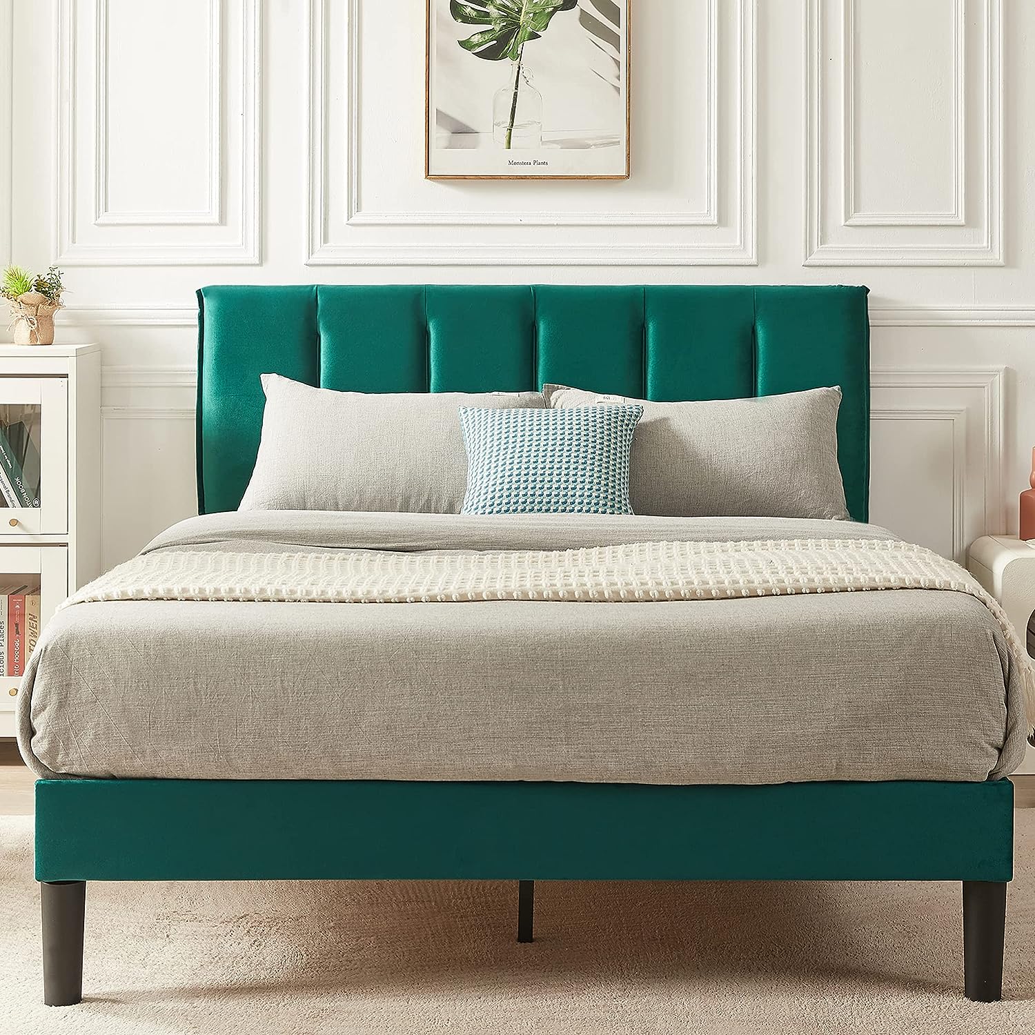 VECELO Modern Upholstered Platform Bedframe, Adjustable Headboard