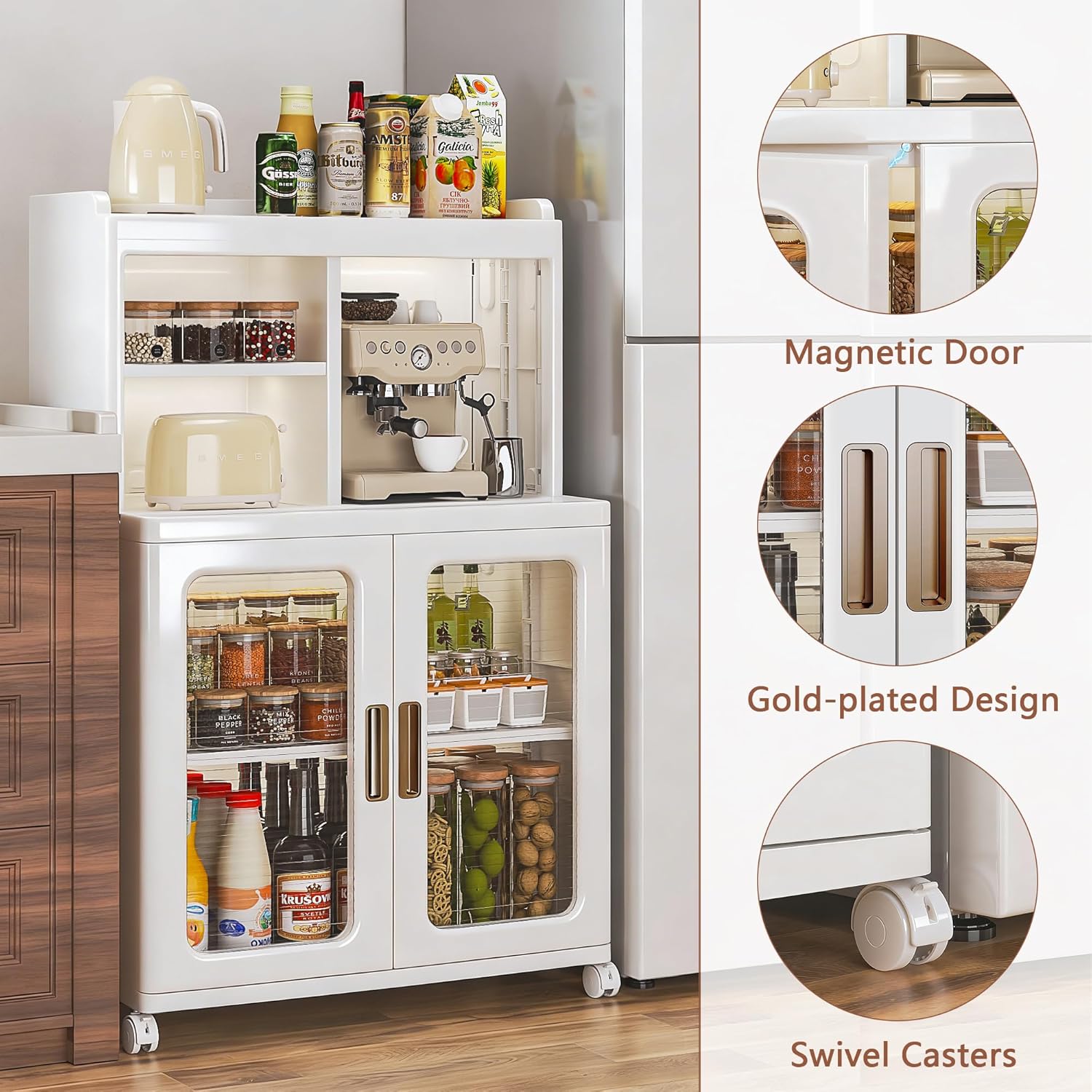 VECELO Foldable Plastic Sideboard Cabinet with Adjustable Shelves