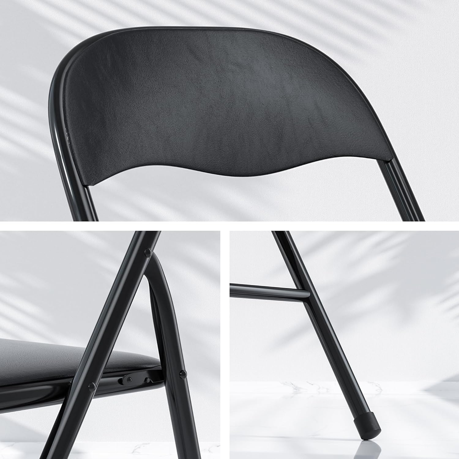 VECELO Folding Chairs 4 Pack Metal Portable with Soft PU Padded Seats