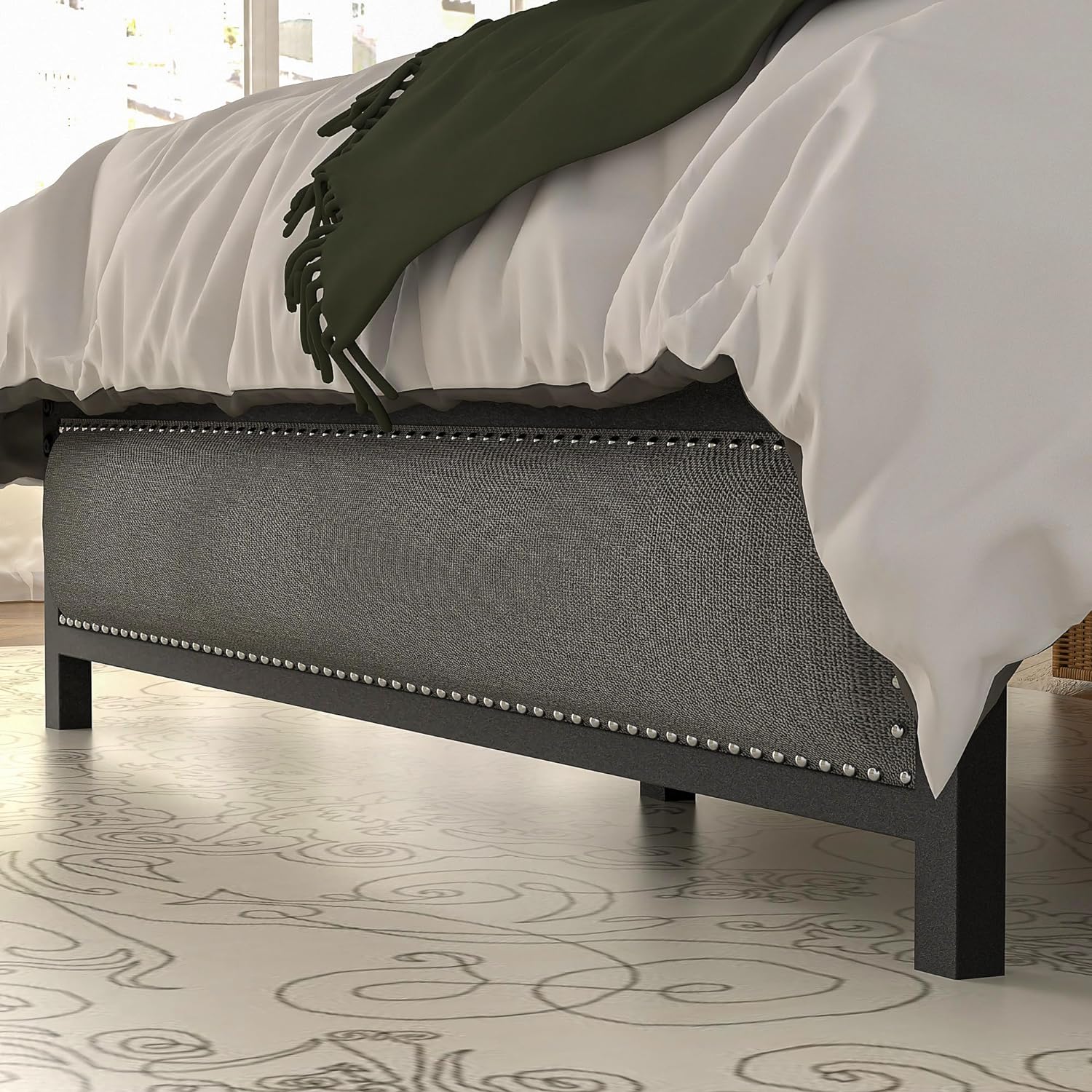 VECELO Bed Frame with Linen Fabric Headboard and Footboard No Box Spring Needed - VECELO