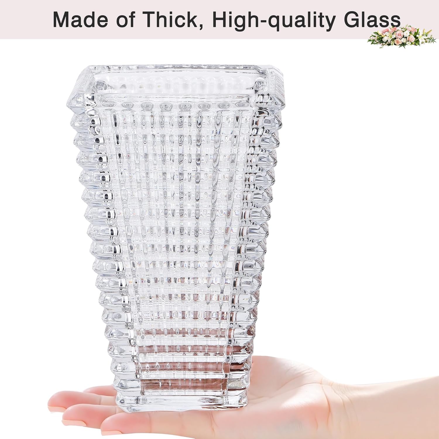 VECELO Crystal Glass Vase for Flowers