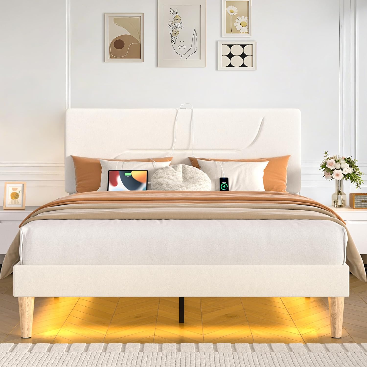 VECELO Bed Frame with LED Lights - VECELO