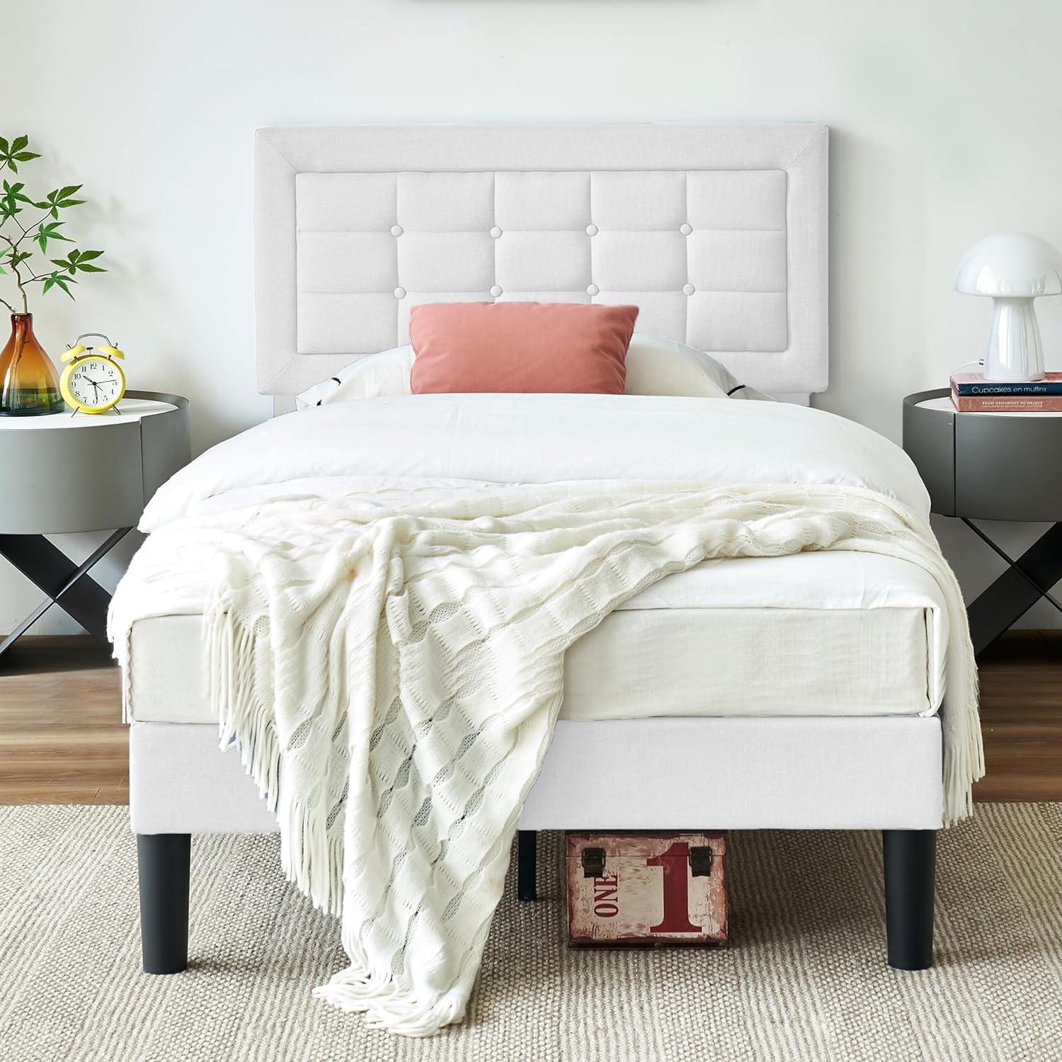 VECELO Upholstered Platform Bed Frame with Height Adjustable Headboard - VECELO