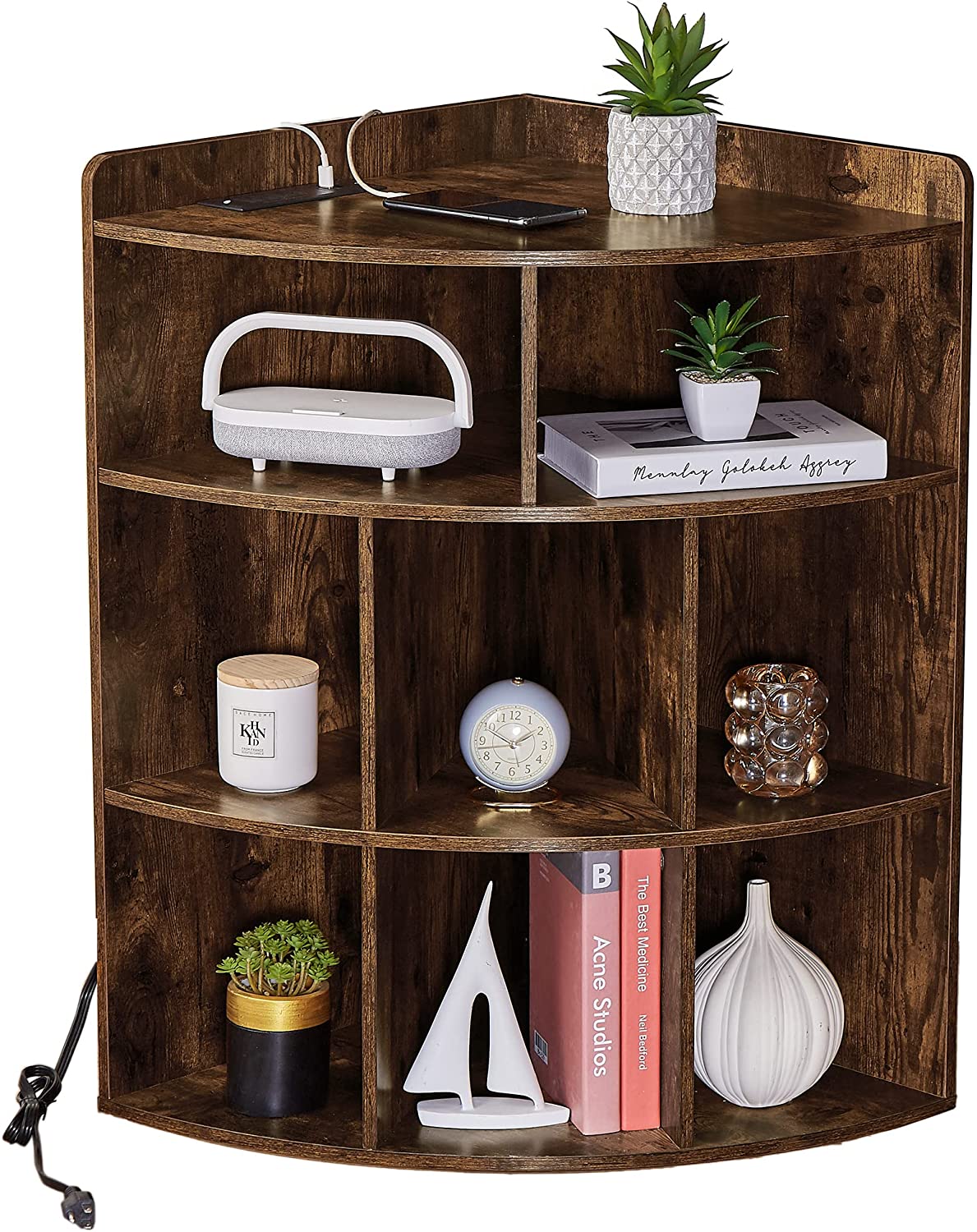 VECELO 3-Tier Corner Cabinet with 8 Cubbies, Wooden Cube Storage Organizer - VECELO