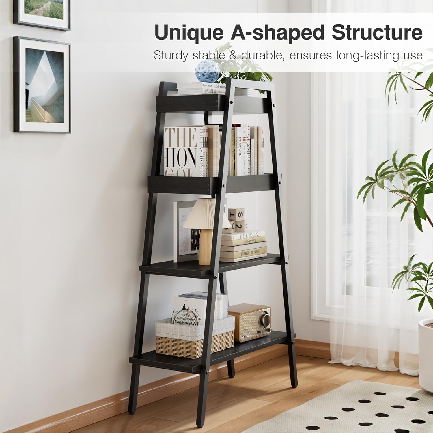 VECELO Ladder Shelf/Display Shelf 4 Tier Storage Bookcase Rack Wood & Steel - VECELO