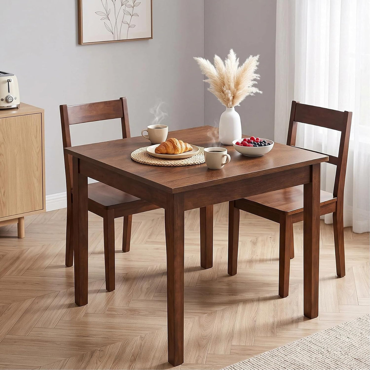 VECELO Square Dining Table for 2-4 People 29” x 29” Compact Kitchen Table with Solid Wood Legs