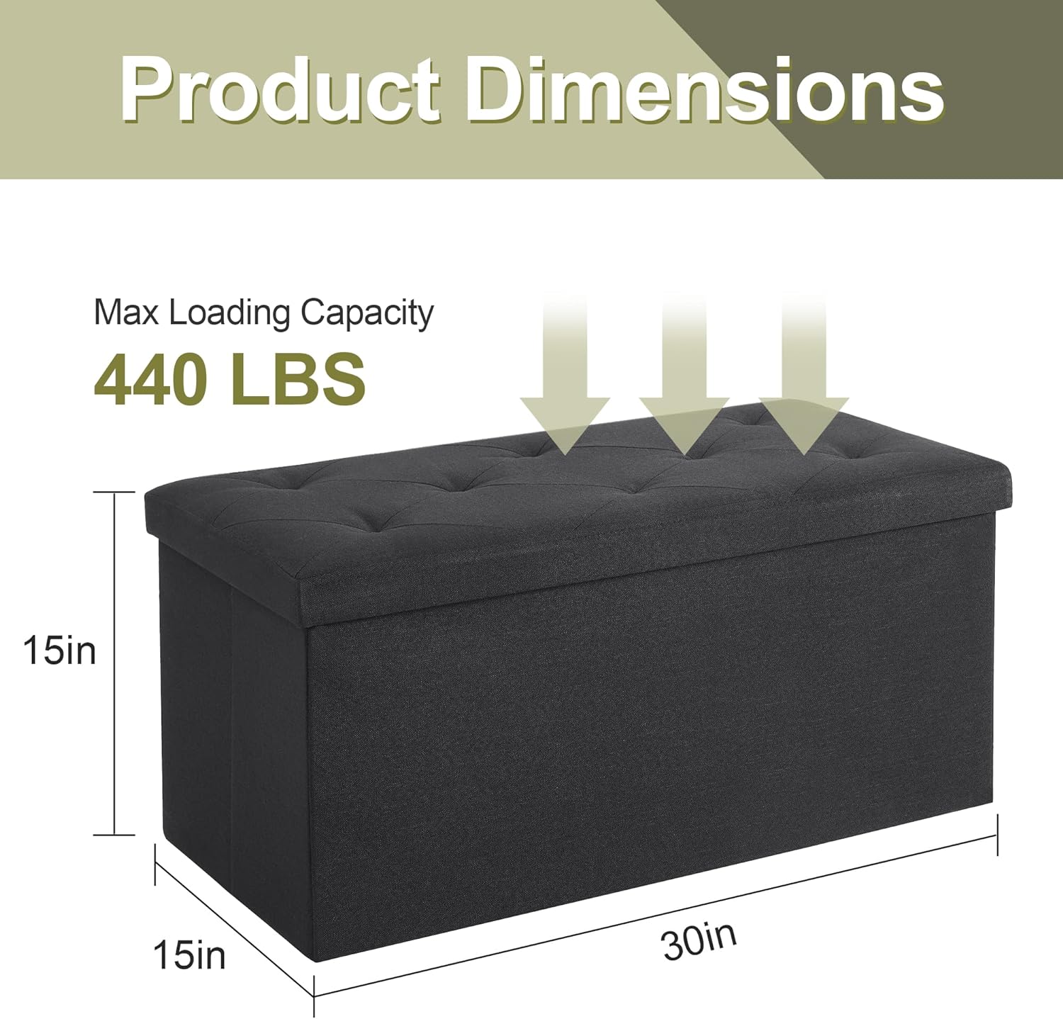 VECELO Folding Storage Ottoman Bench, Storage Chest, Linen Fabric - VECELO