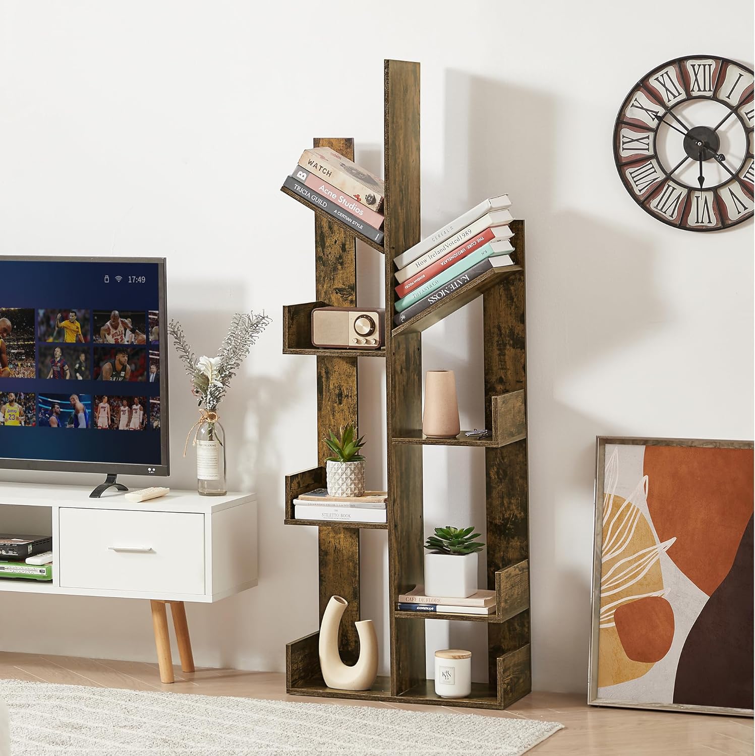 VECELO Tree Bookshelf,8 Shelf Storages Bookcase