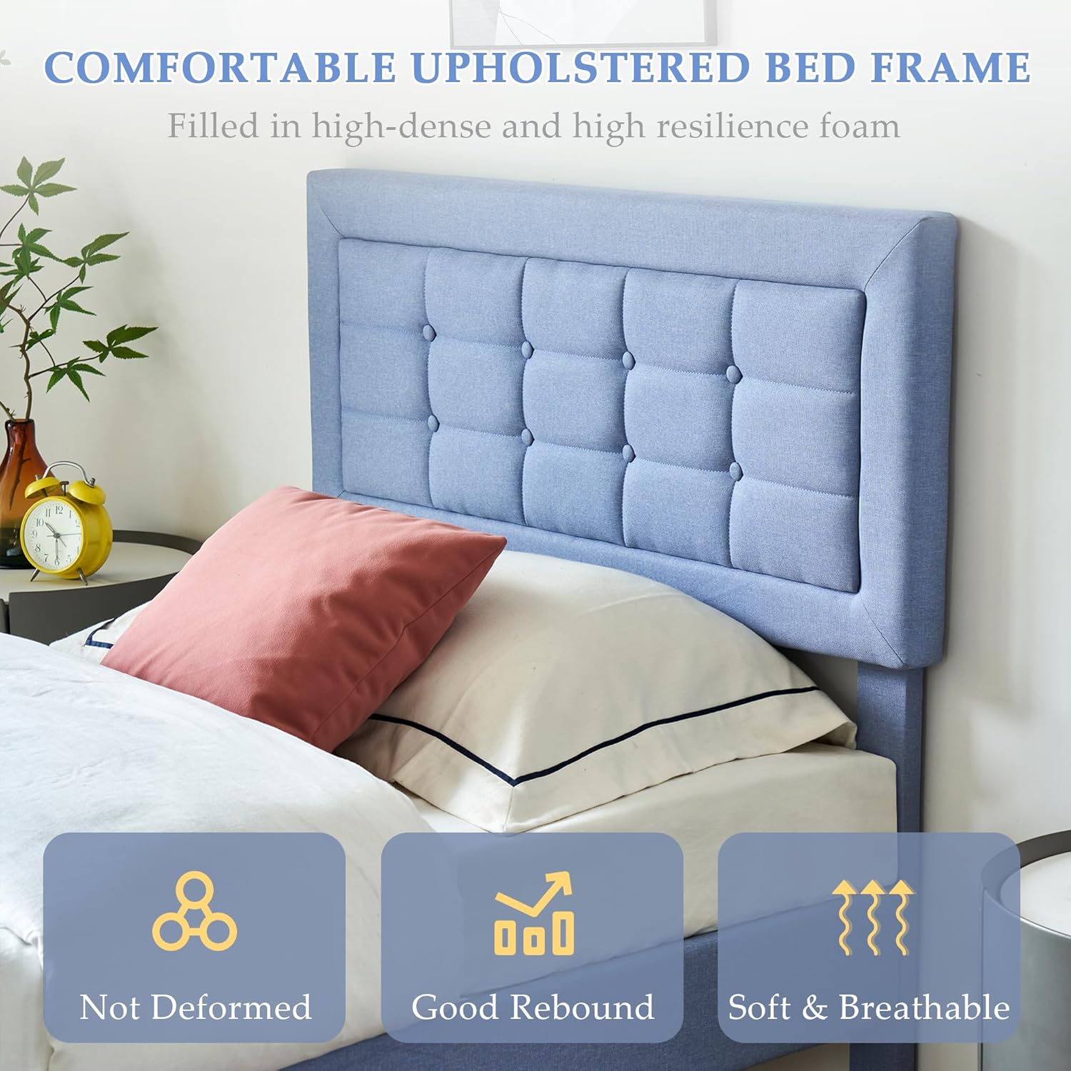 VECELO Upholstered Platform Bed Frame with Height Adjustable Headboard - VECELO