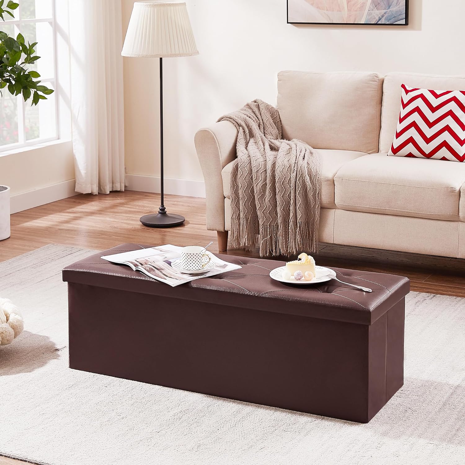 VECELO Storage Ottoman Bench End of Bed 43'' Footstool Footrest Stool Shoestool - VECELO