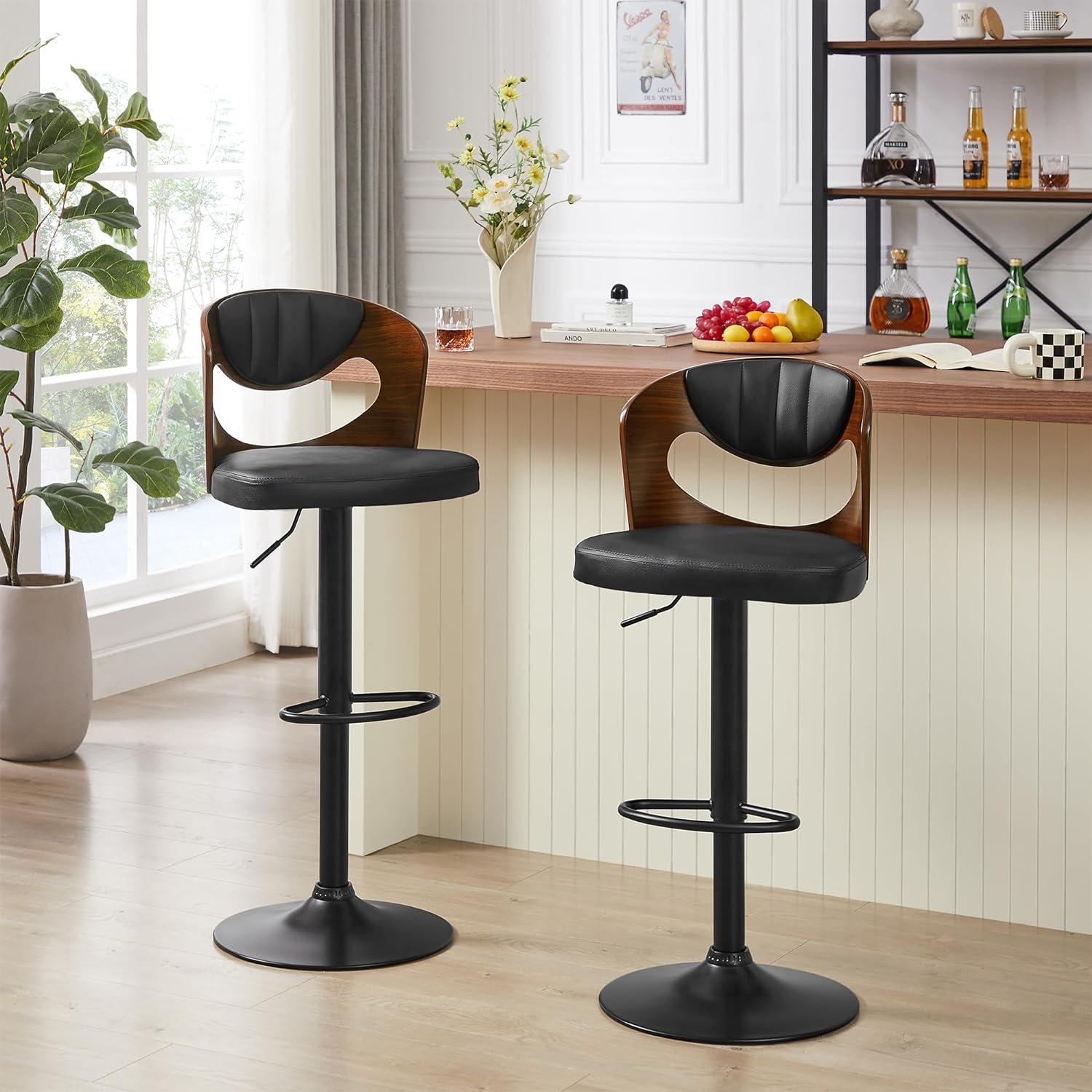VECELO Bar Stool Set of 2,Counter Height Stools with Bentwood Back - VECELO