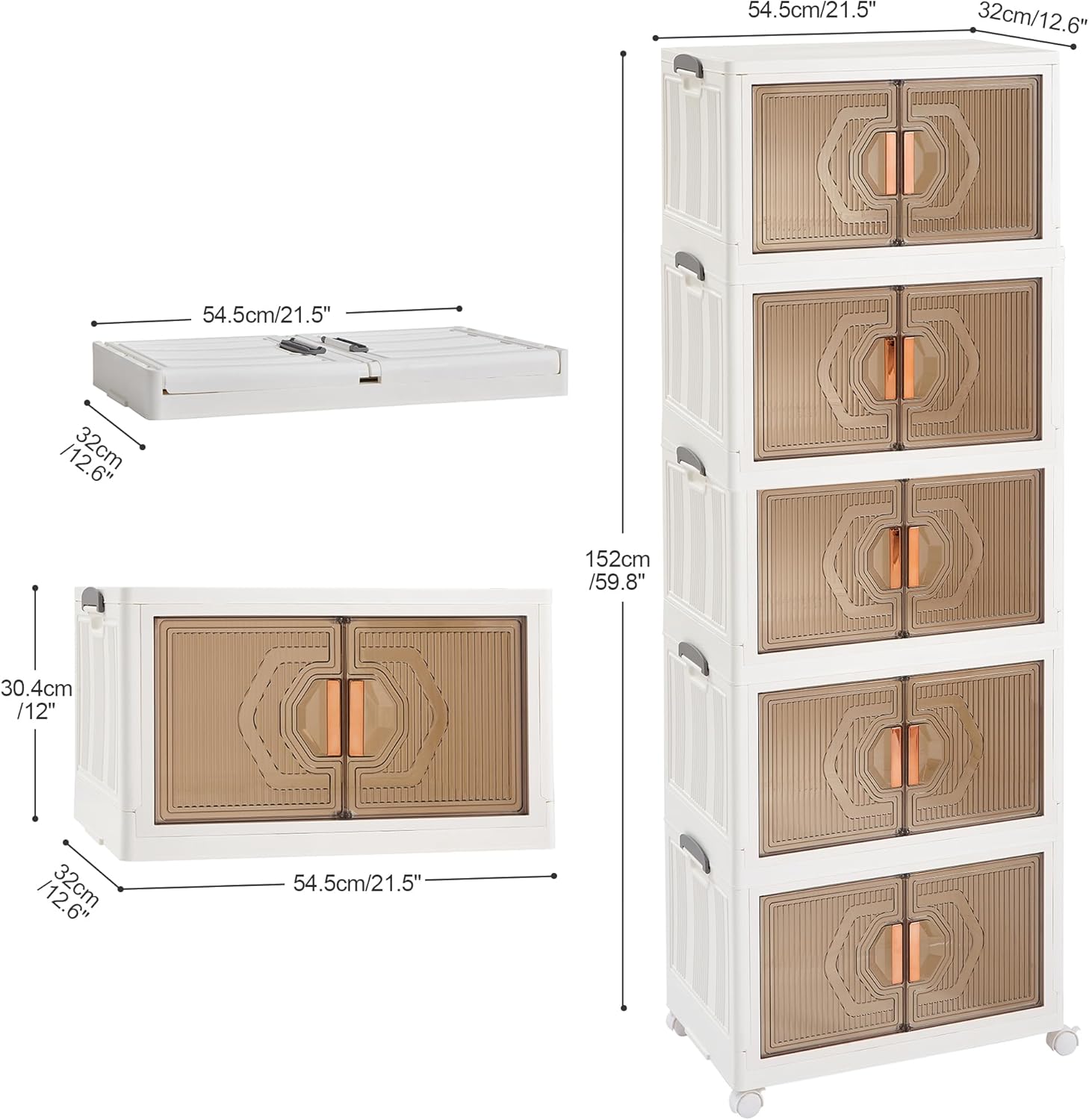 VECELO 16 Gal Stackable Storage Bins with Lid, 3/4/5 Pack Plastic Collapsible Storage Cabinet - VECELO