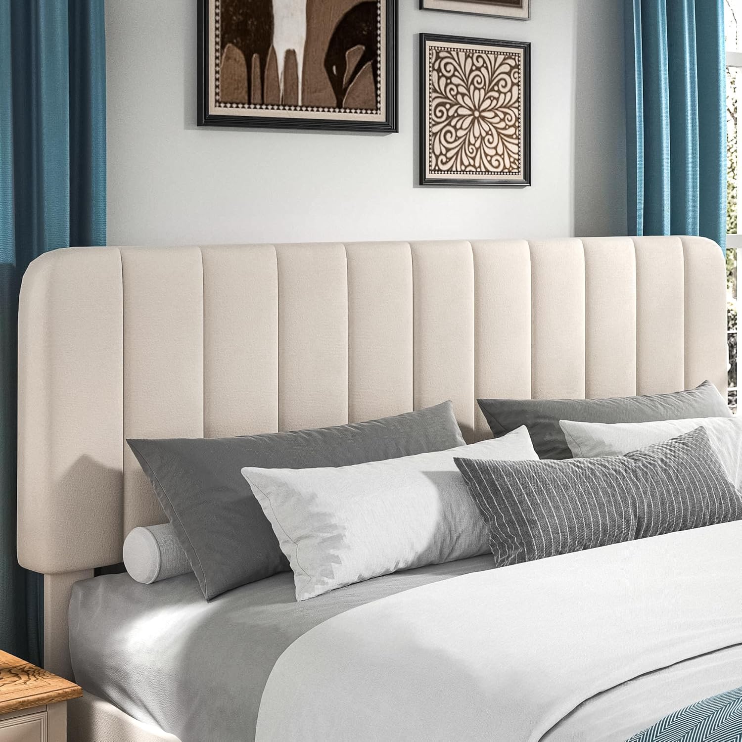 VECELO Upholstered Platform bedframe with Adjustable Headboard