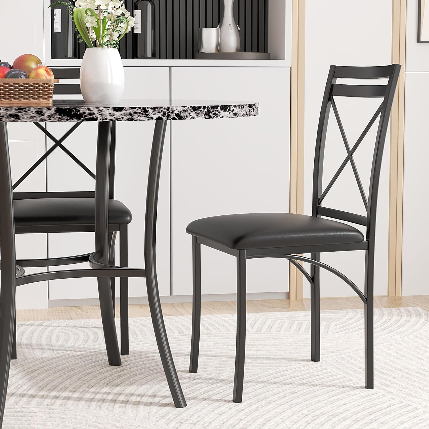 VECELO 36" Round Dining Table for 4, Faux Marble Dinette with Metal Frame for Kitchen - VECELO