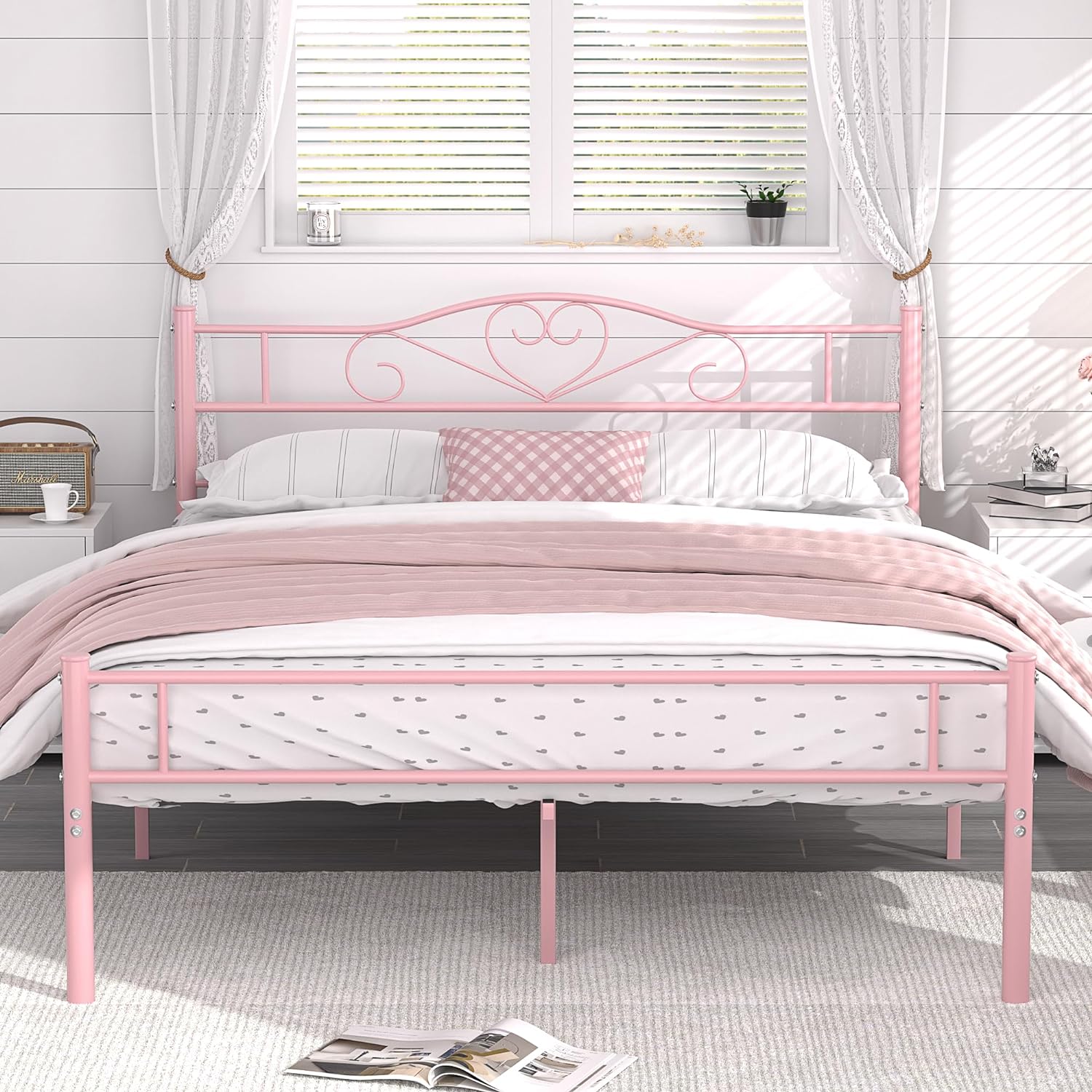 VECELO Metal Platform Bed Frame Mattress Foundation Decorative Headboard & Footboard - VECELO