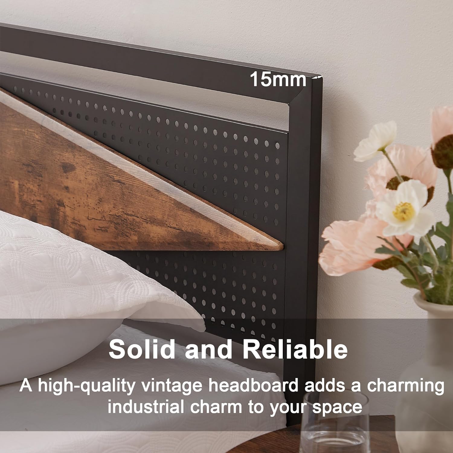 VECELO Metal Bed Frame Platform with Wood Grain Headboard&Footboard