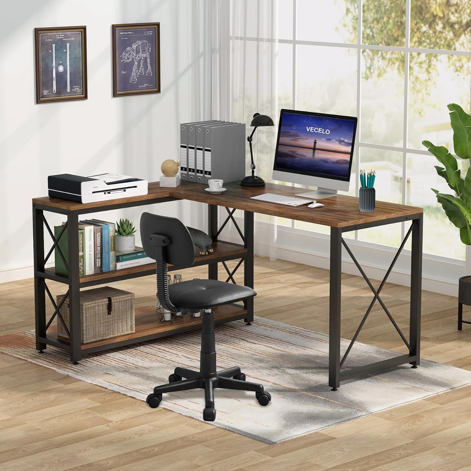 VECELO Armless Home Office Chair Low-Back Height Adjustable Stools - VECELO