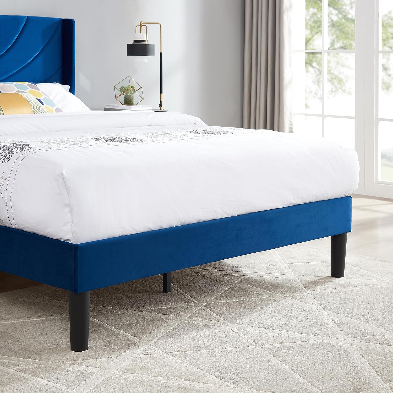 VECELO Upholstered Platform Bed Frame with Adjustable Fabric Headboard