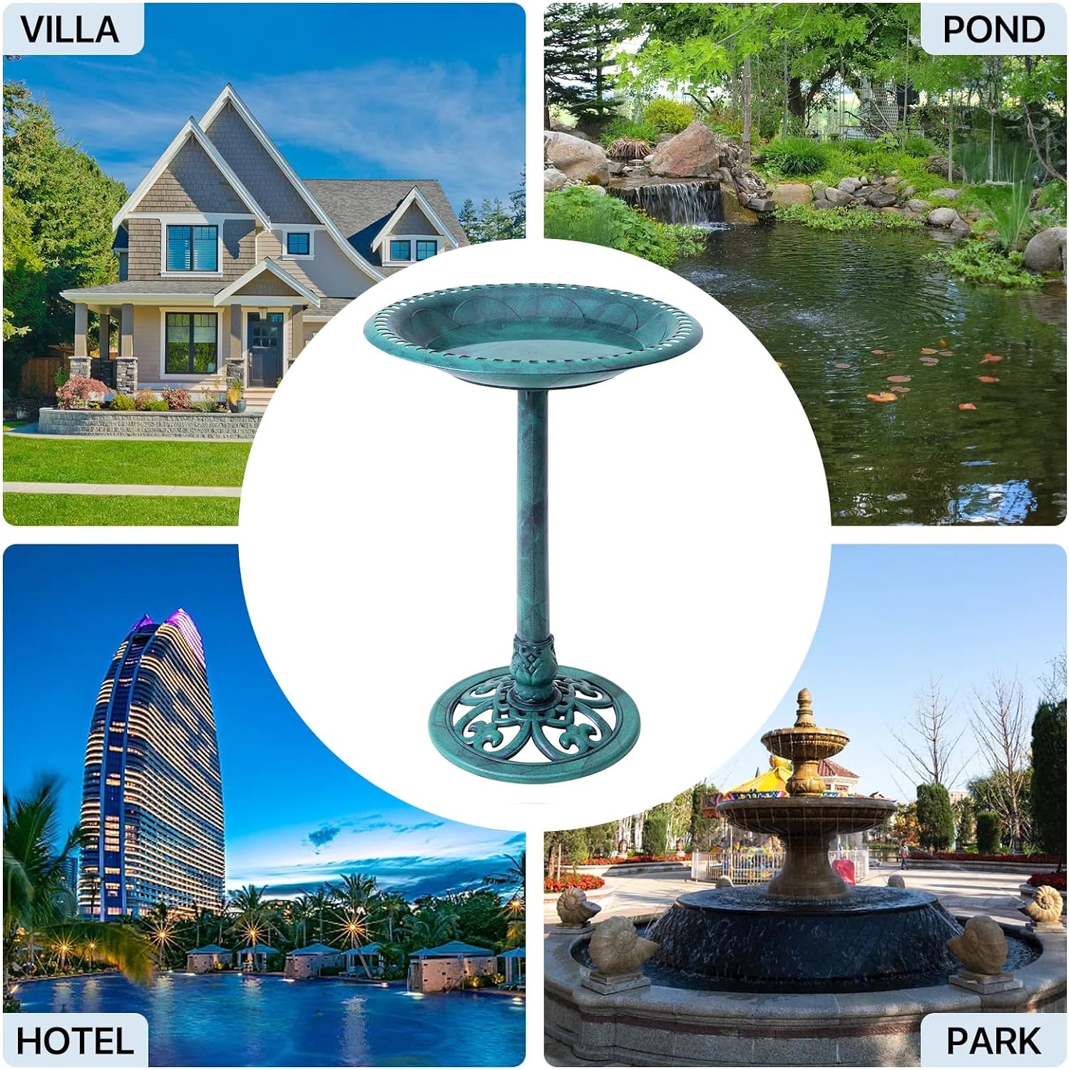 VECELO 28" Pedestal Outdoor Bird Bath with Solar Powered Fountain - VECELO