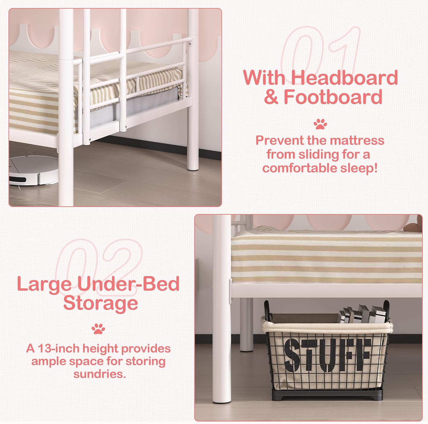 VECELO Metal Bunk Bed Twin Over Twin, Industrial Bunkbeds with Ladder and Full-Length Guardrail