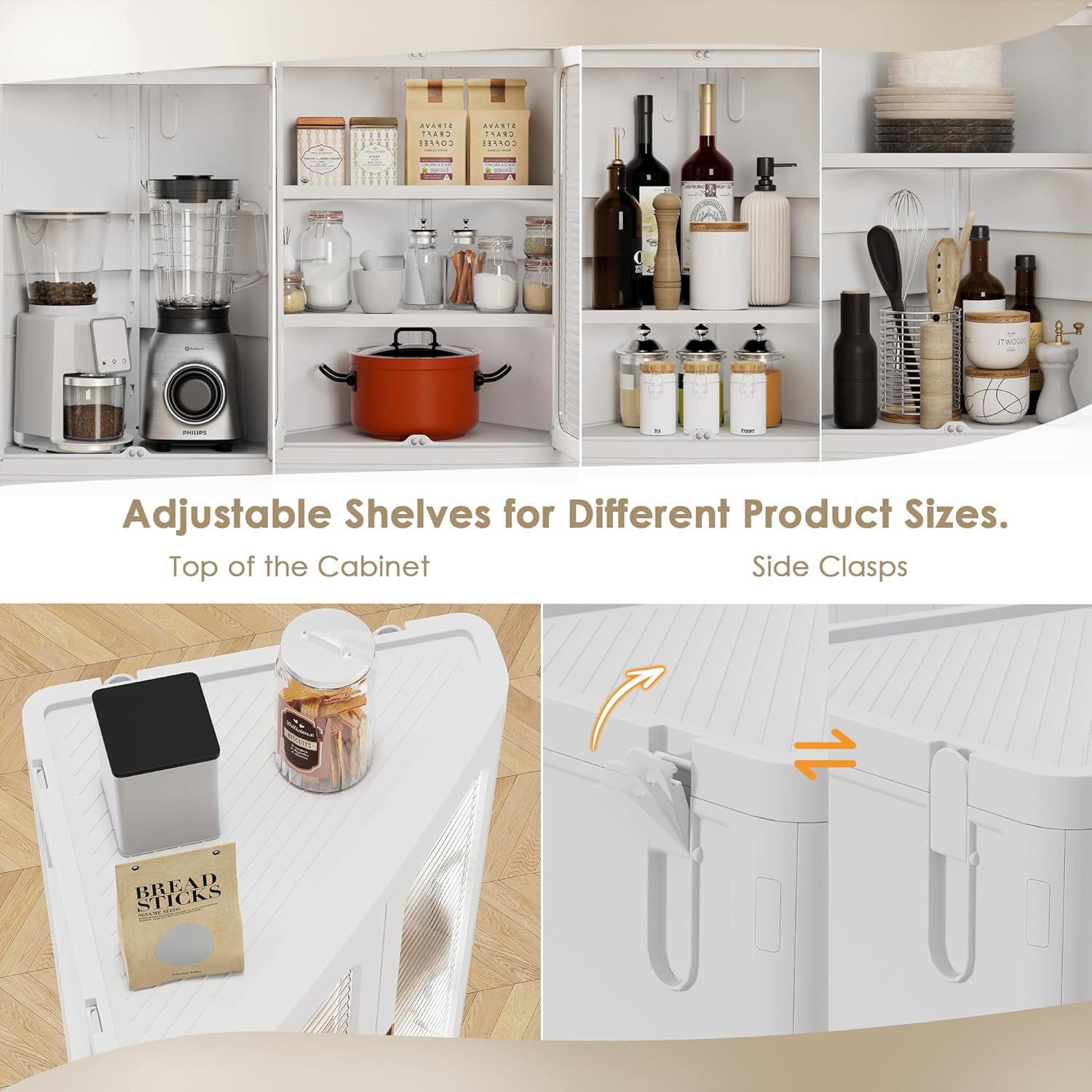 VECELO 3-Tier Tall Corner Cabinet with Doors & Adjustable Shelves