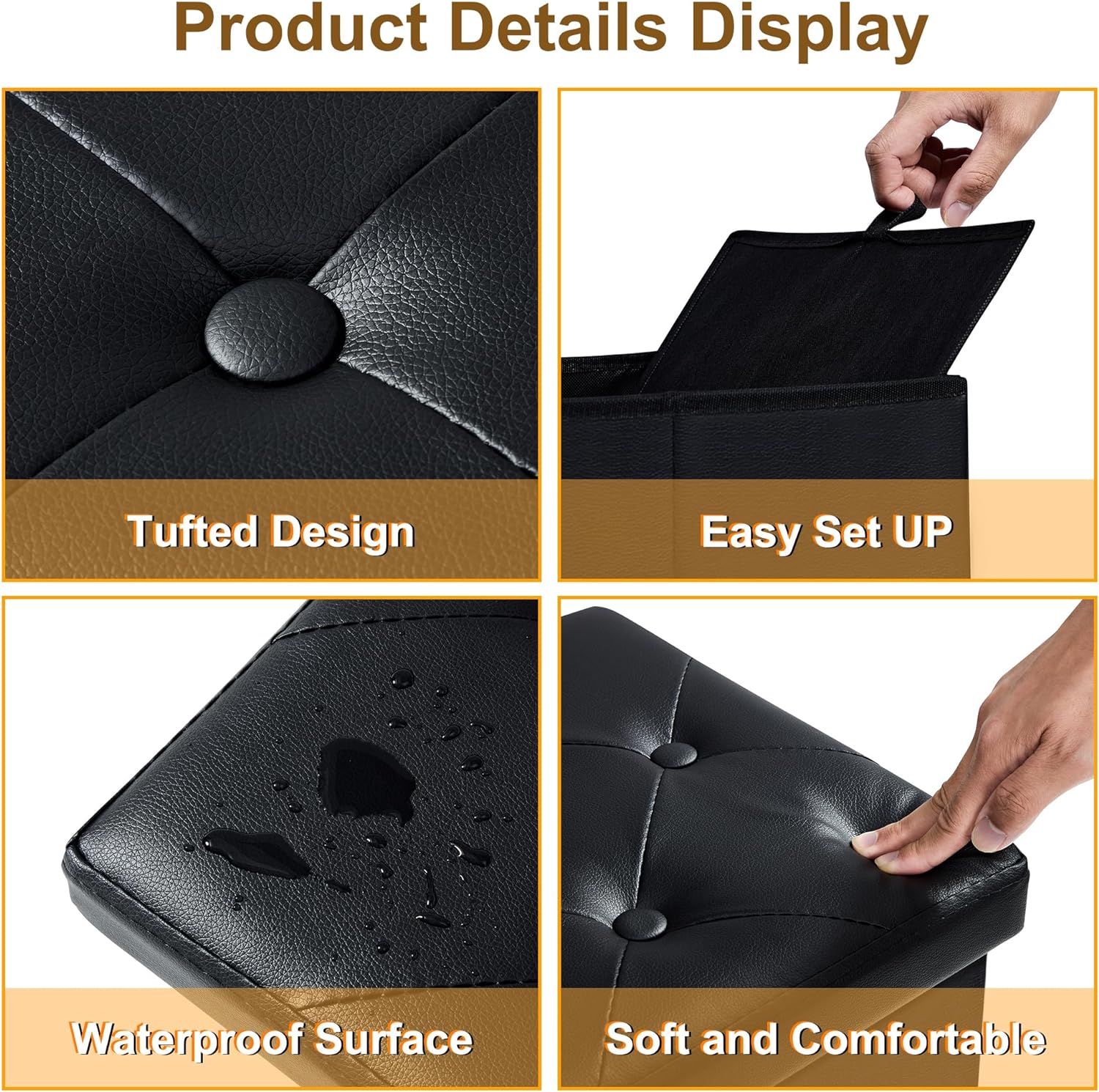 VECELO Storage Ottoman Bench End of Bed 43'' Footstool Footrest Stool Shoestool - VECELO